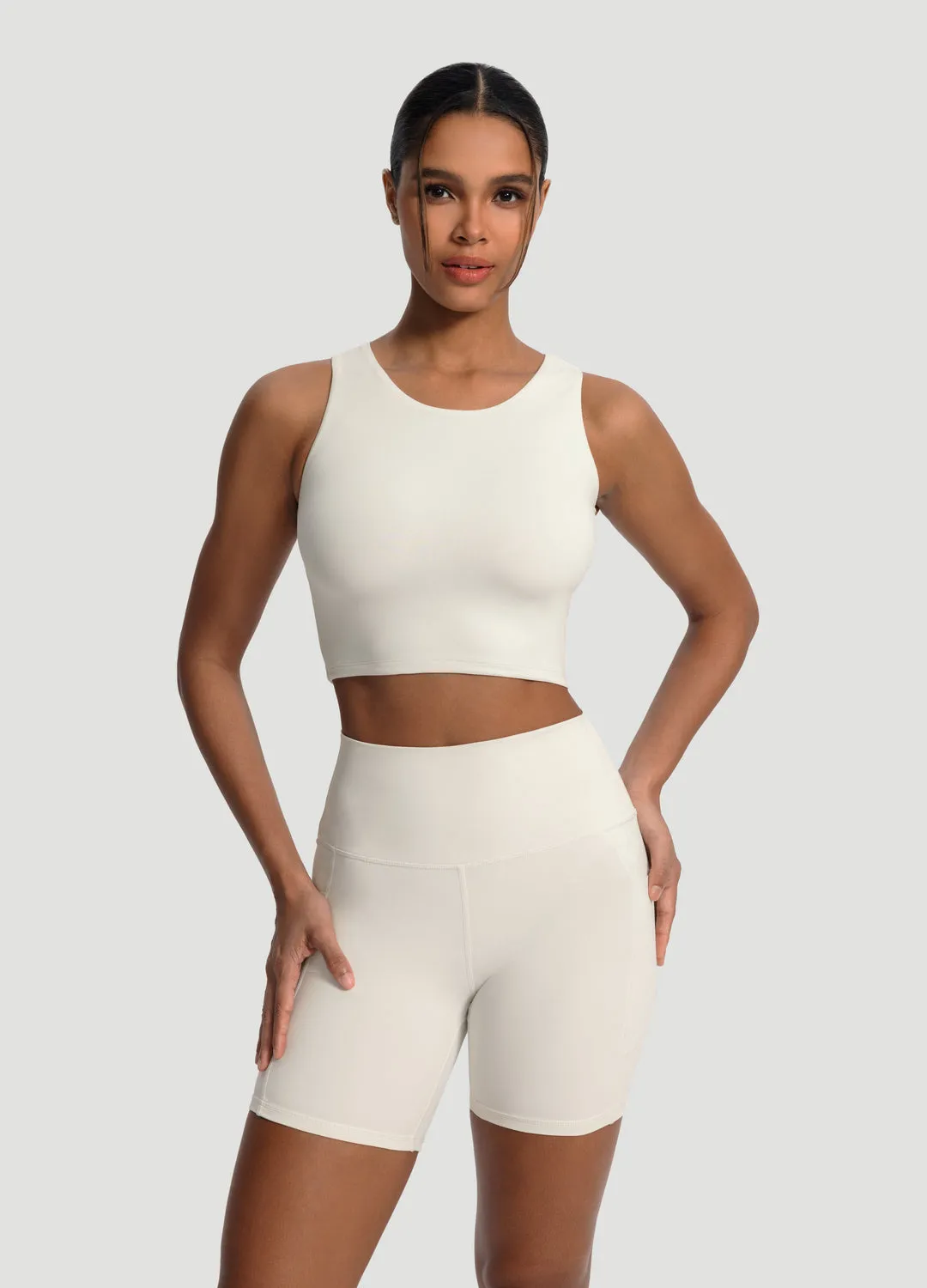 High Neck Cropped Tank Top Enhanced Range Motion Multi Functional Pocket Design