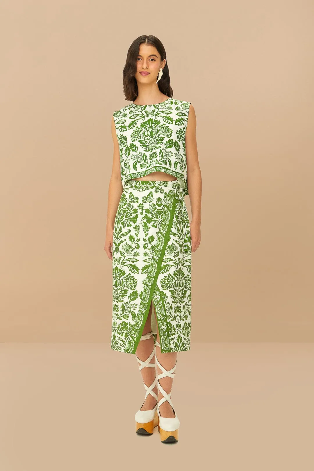 Ankle length Bold Mood Green Delicate Tapestry LENZING? ECOVERO? Euroflax? Midi Skirt