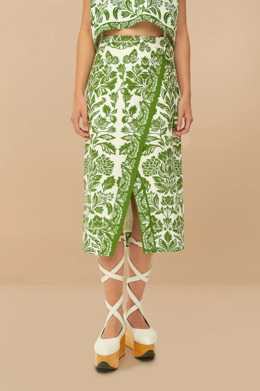 Simple looks Light Flow Green Delicate Tapestry LENZING? ECOVERO? Euroflax? Midi Skirt