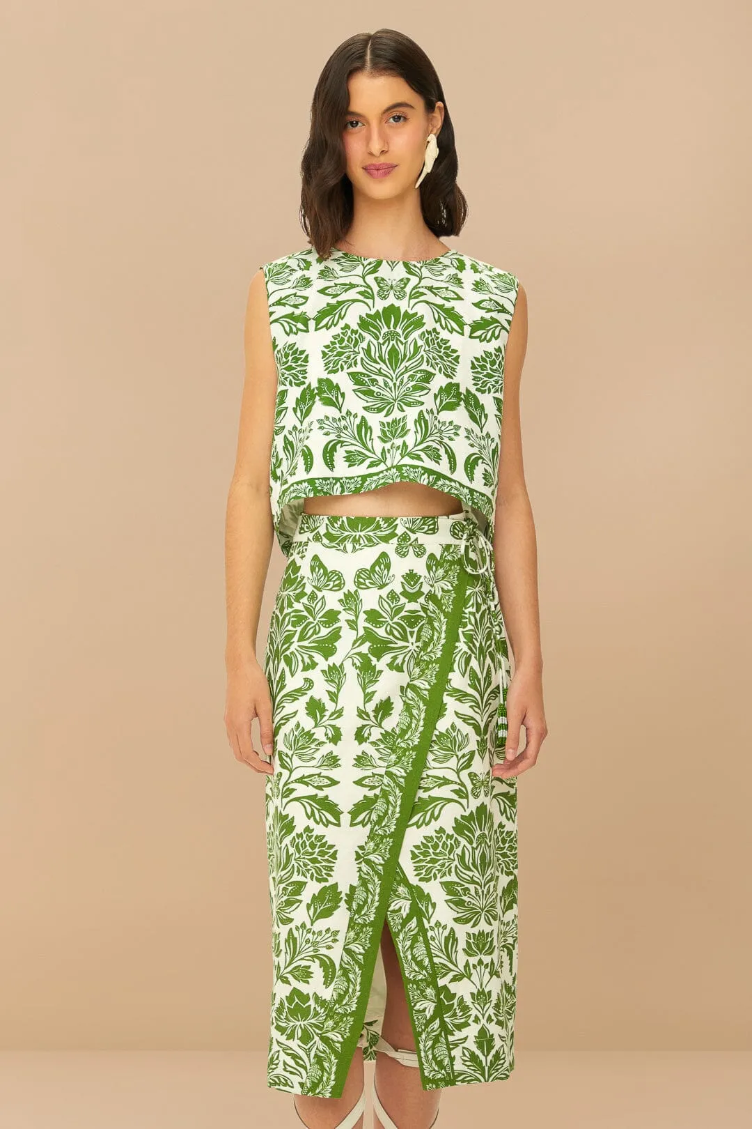 Lightweight Material Fresh Vibe Green Delicate Tapestry LENZING? ECOVERO? Euroflax? Midi Skirt
