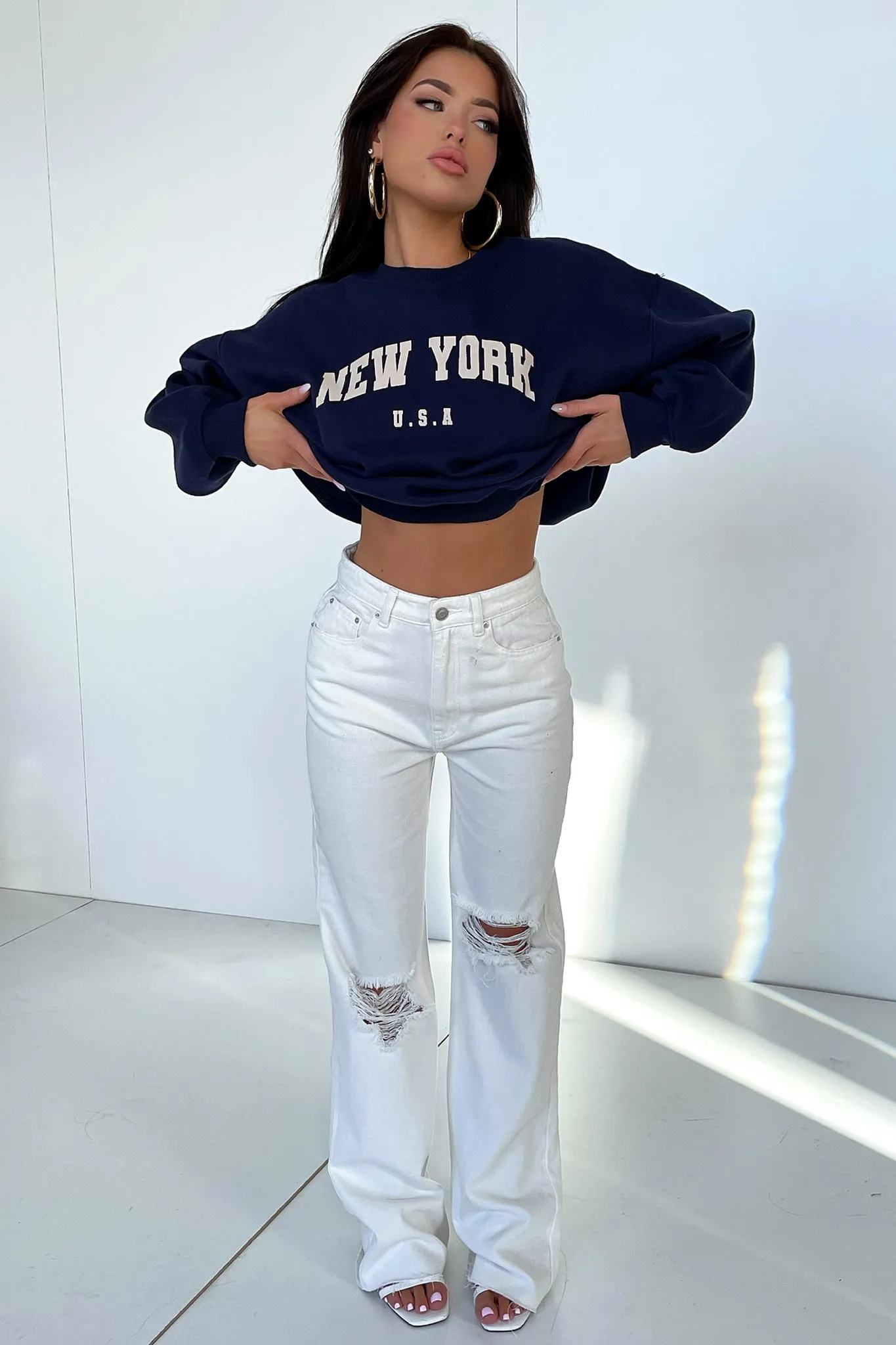 Varski Semi-Wide Leg Jeans - White Home Comfort Bold Look Sunny Vibes Festival Outfit Comfy Artist Vibe