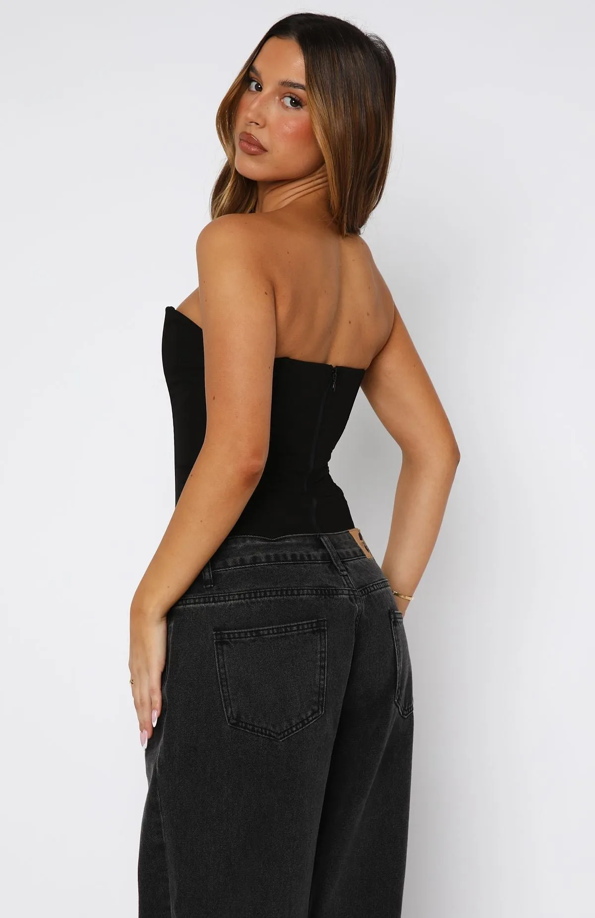 DoubleStitchedHem On The Town Bustier Black