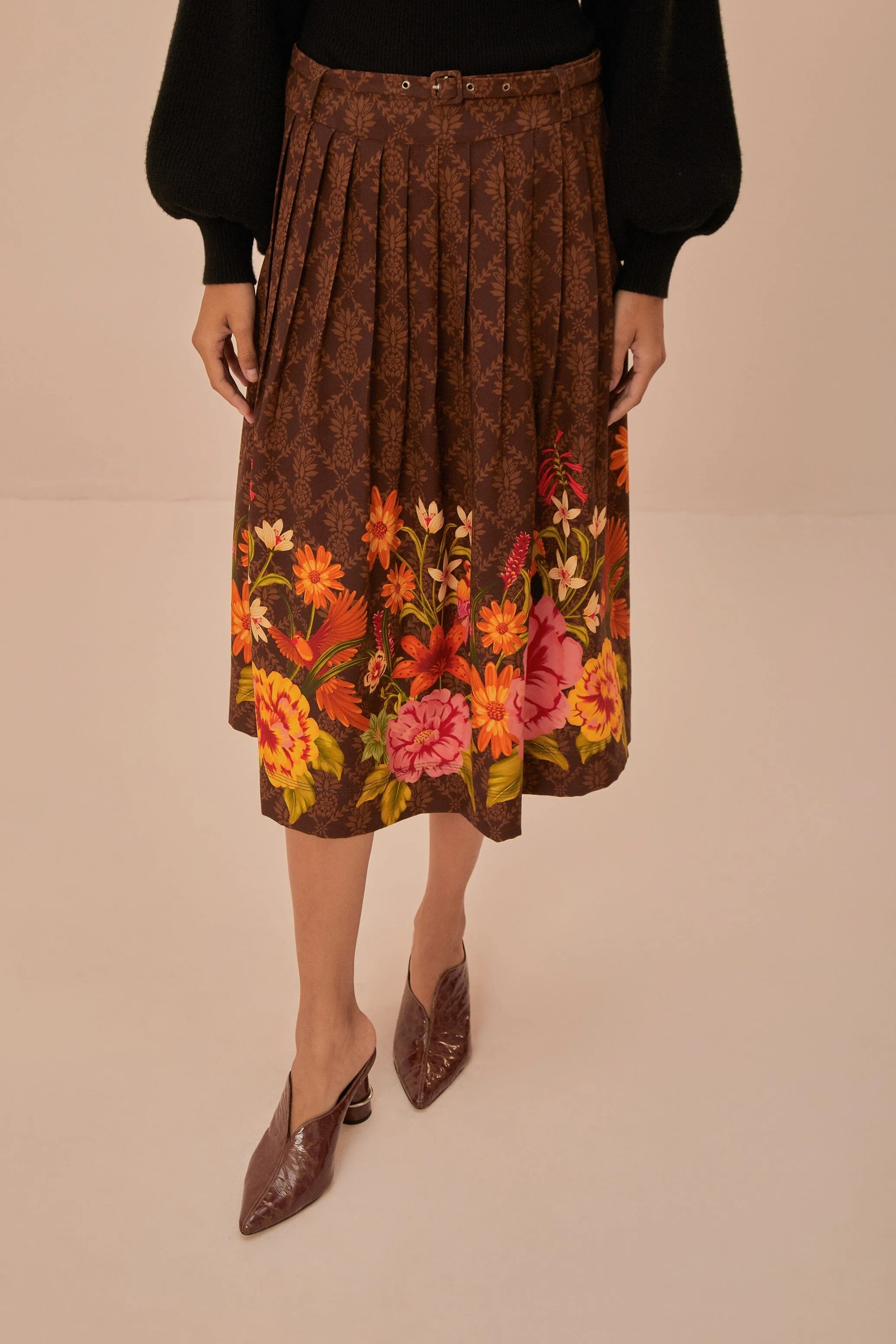 Comfy Wear Modern Wardrobe Brown Charming Garden Midi Skirt