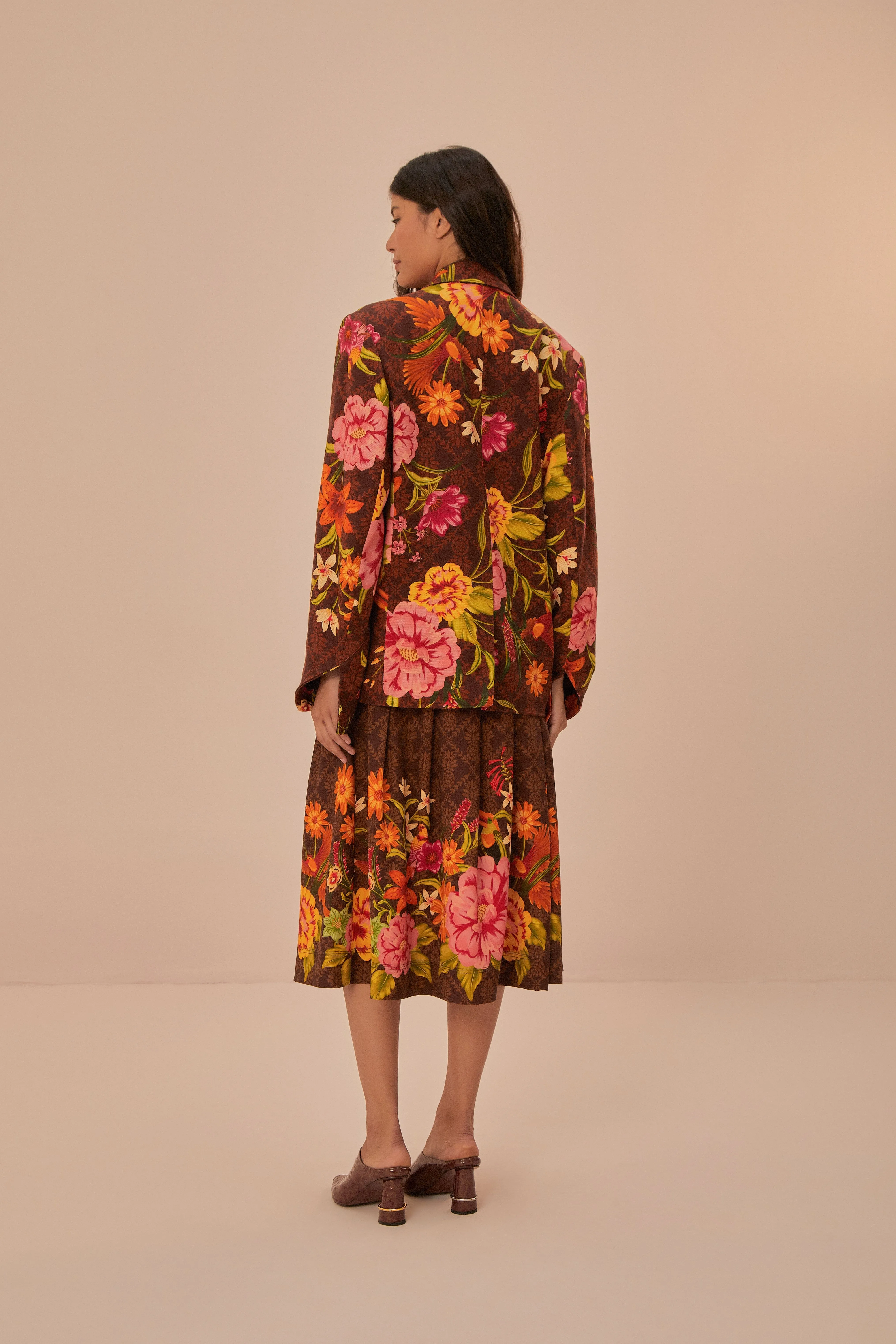 Crisp Edge Brown Charming Garden Midi Skirt