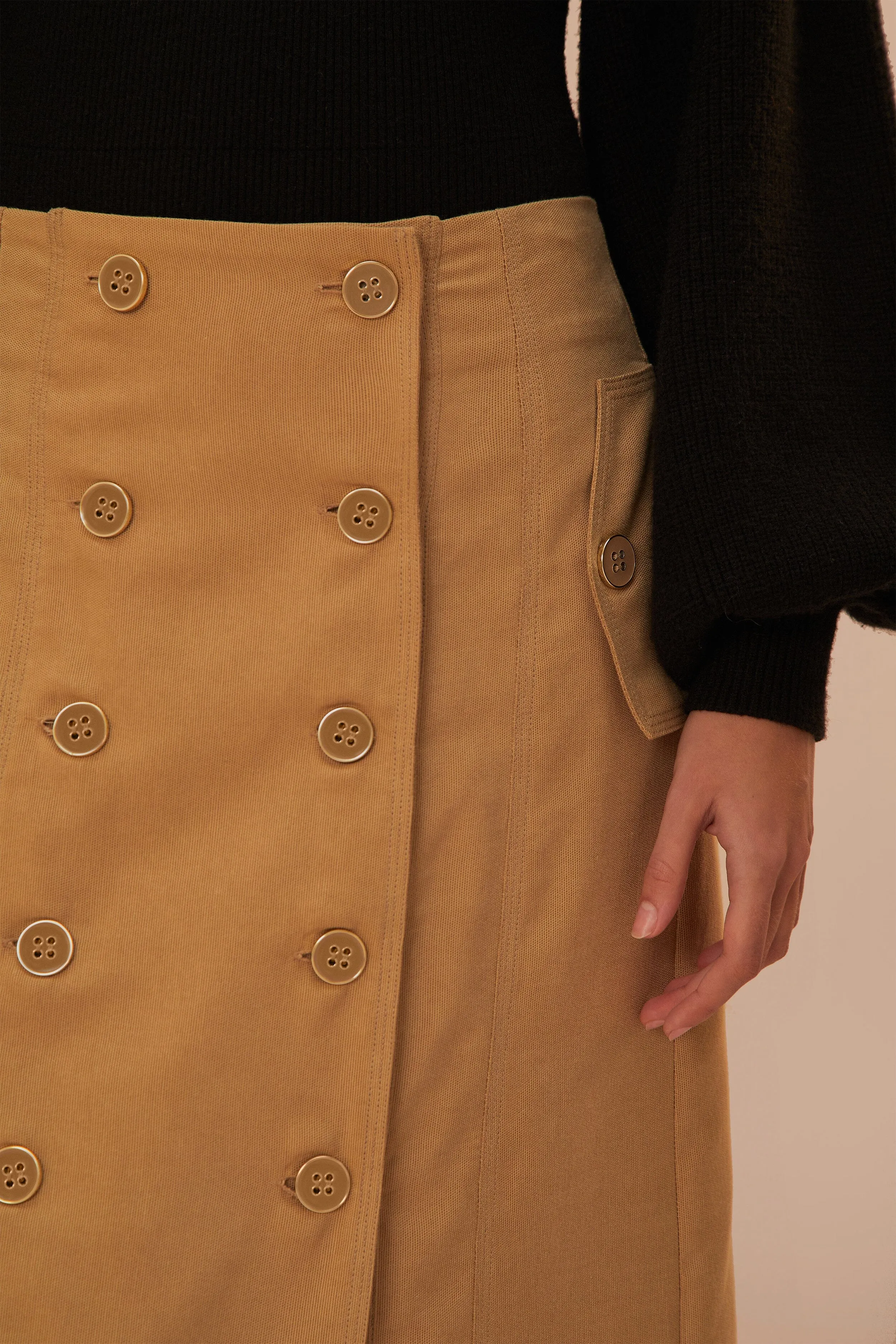 Tiered hem Brown Yoked Midi Skirt
