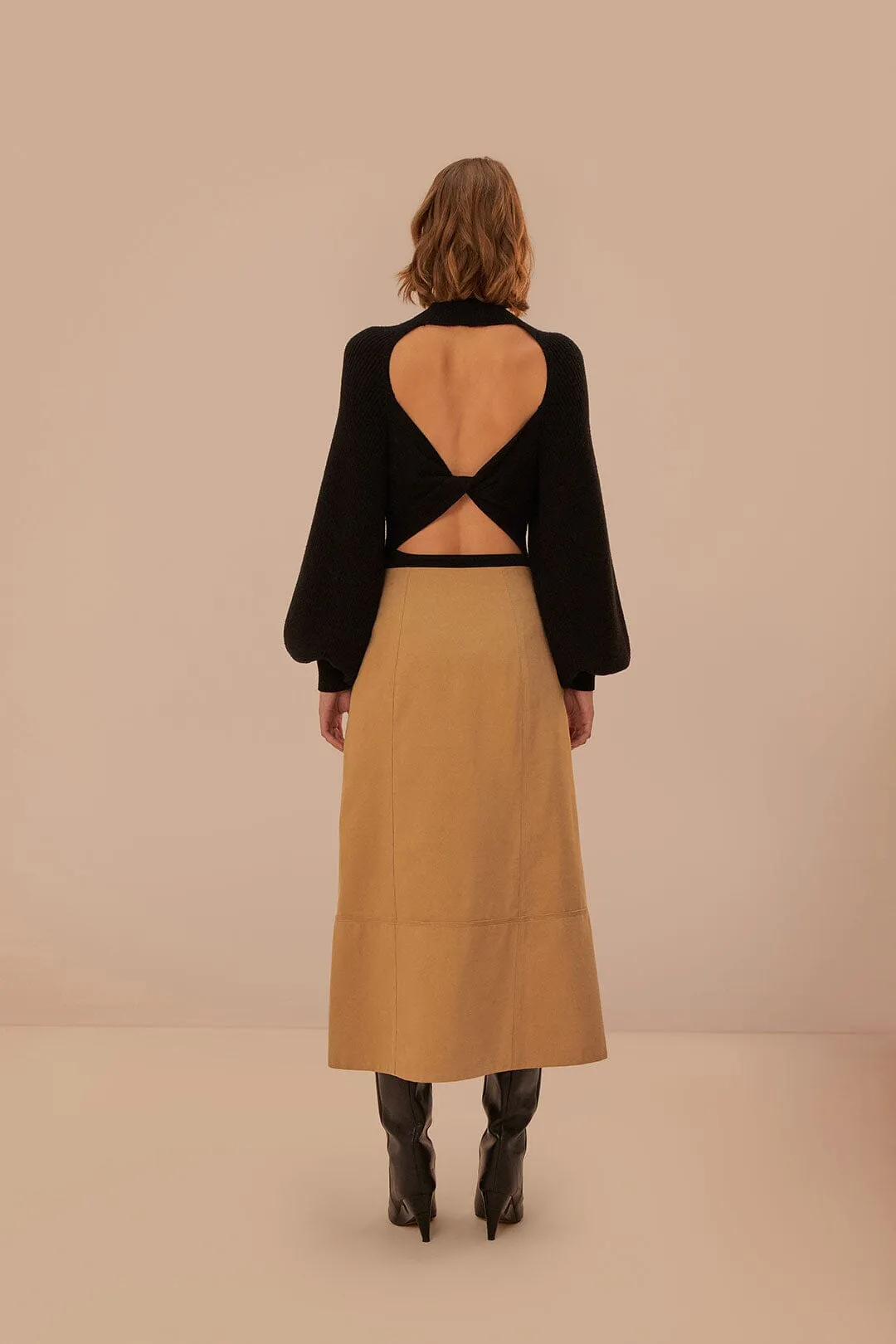 Brown Yoked Midi Skirt Quilted Texture Daily Mood
