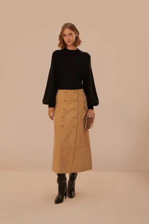 Brown Yoked Midi Skirt Unisex style