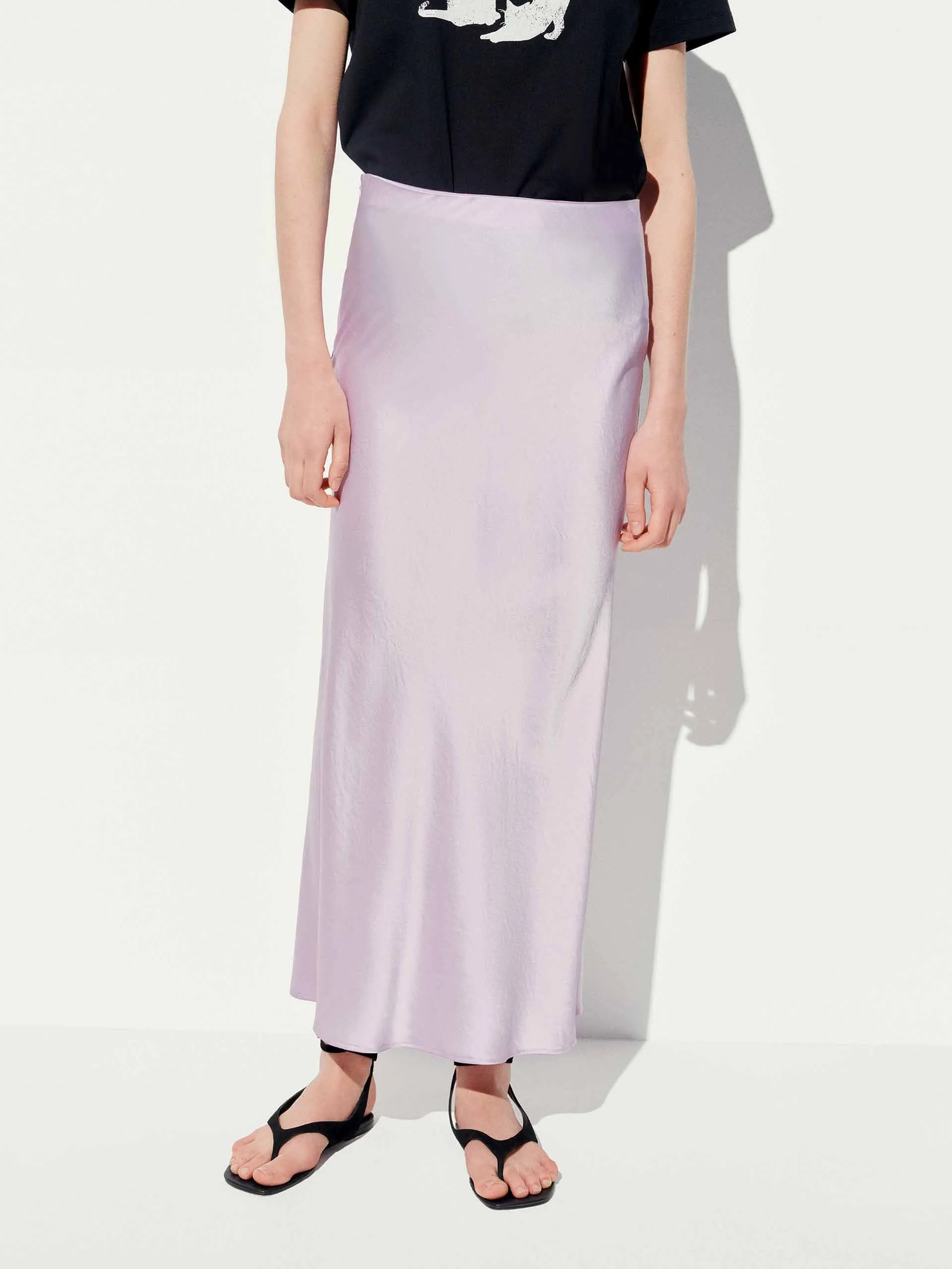 Side Zipper Satin Skirt Full Circle Casual Outfit