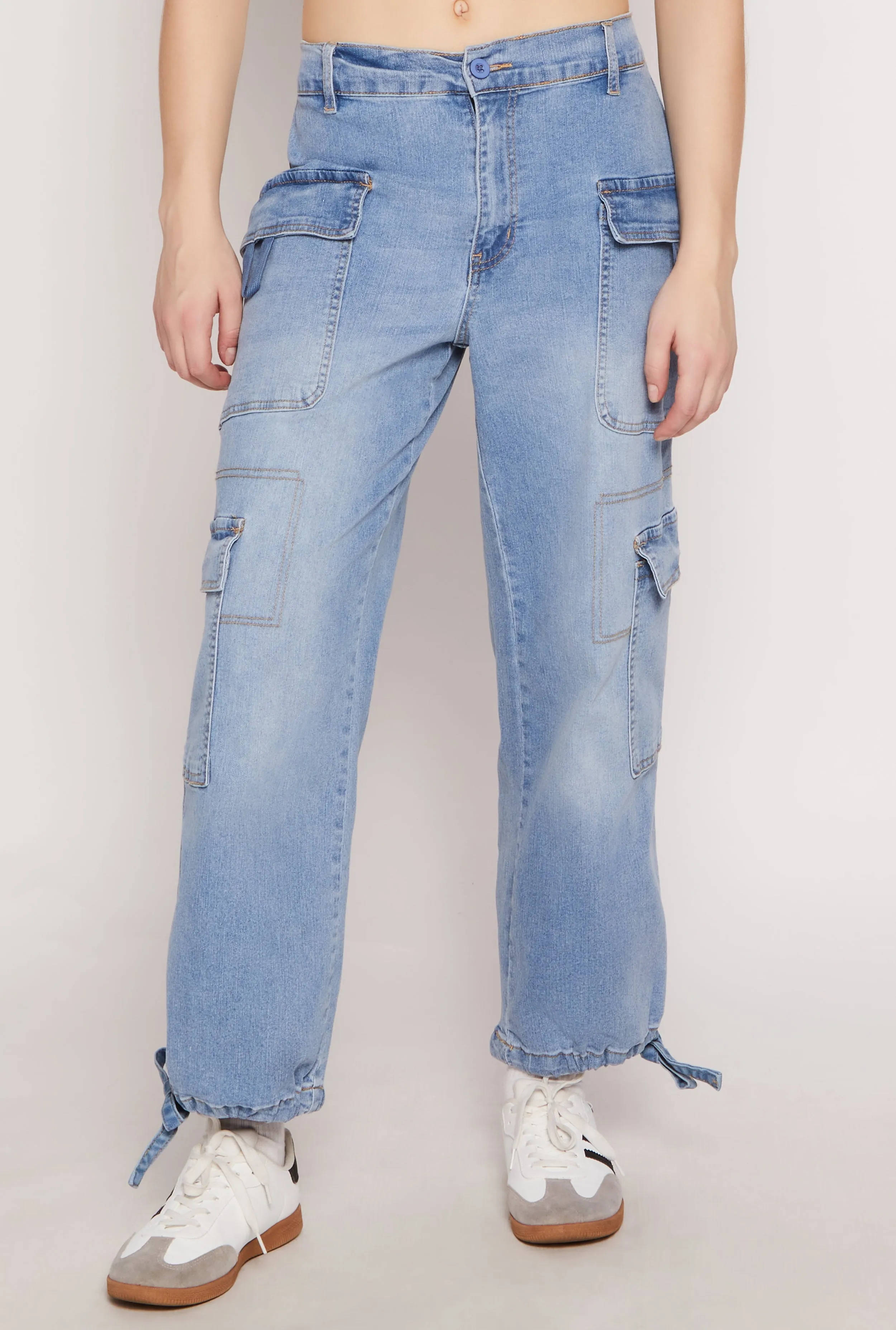 Almost Famous Denim Drawstring Hem Cargo Joggers Autumn Days Parent Style