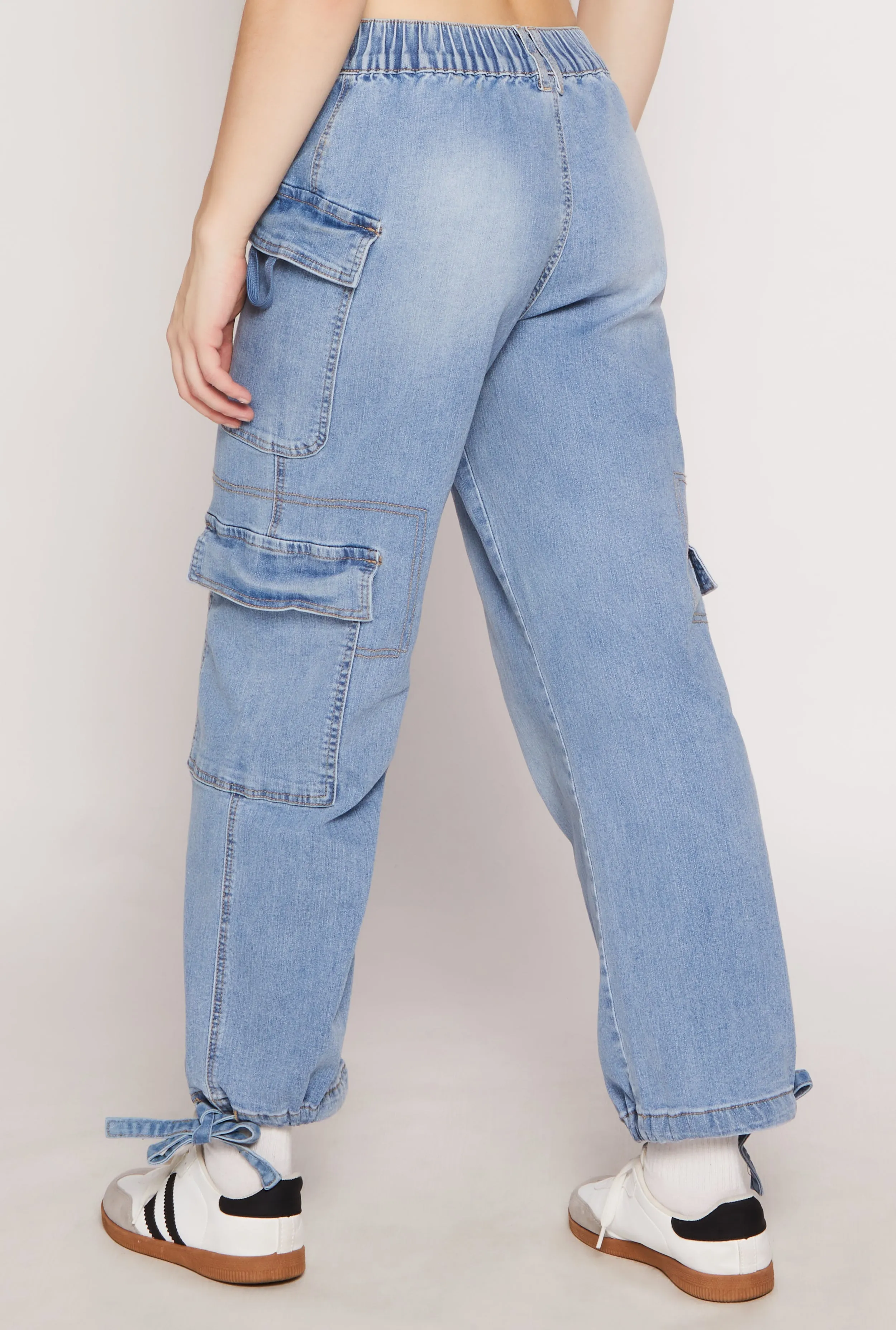 Almost Famous Denim Drawstring Hem Cargo Joggers Autumn Days Unisex Wear Teen Outfit Adaptive Look