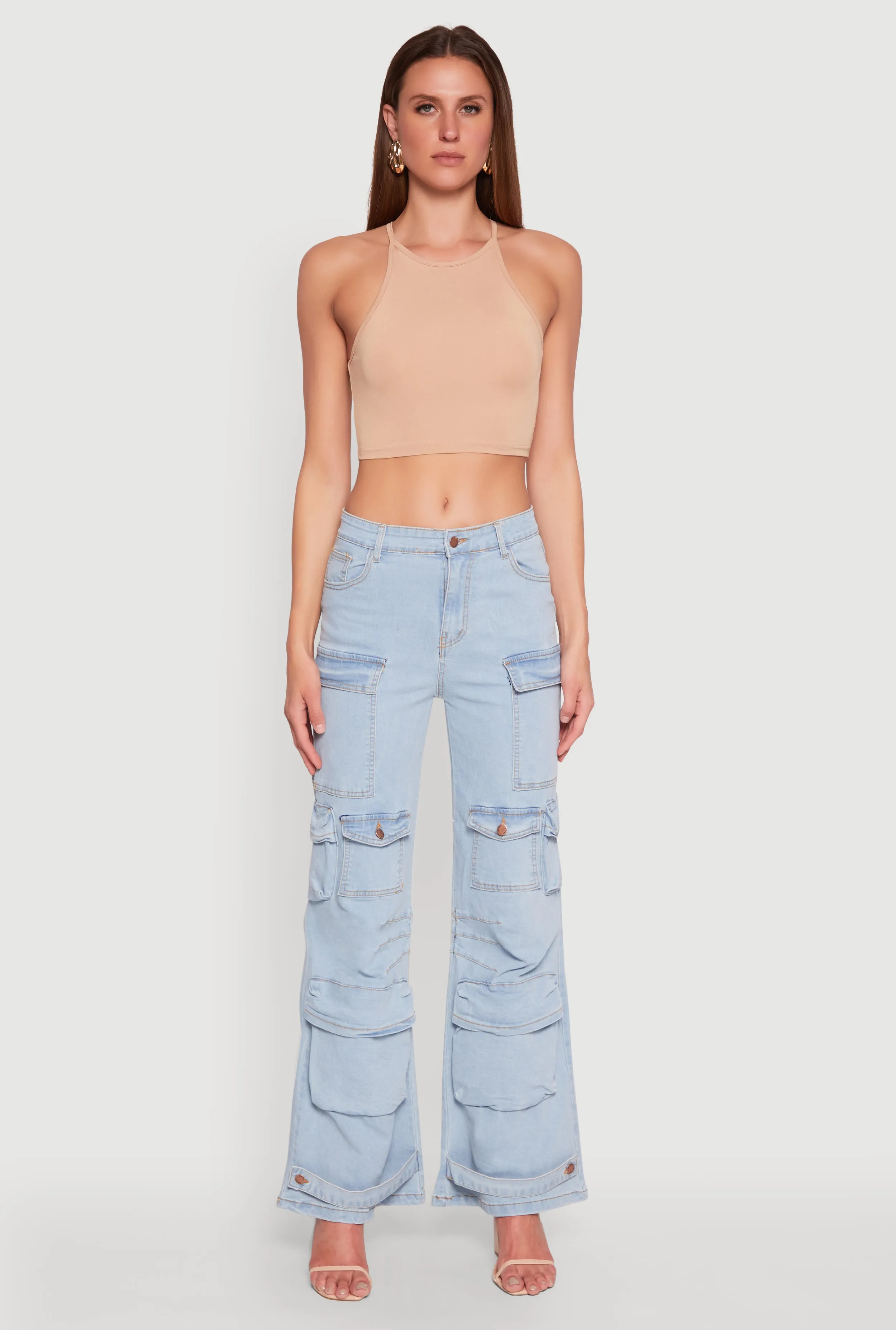 Soft Wash Treatment Daisy Cargo Pocket Flare Jeans
