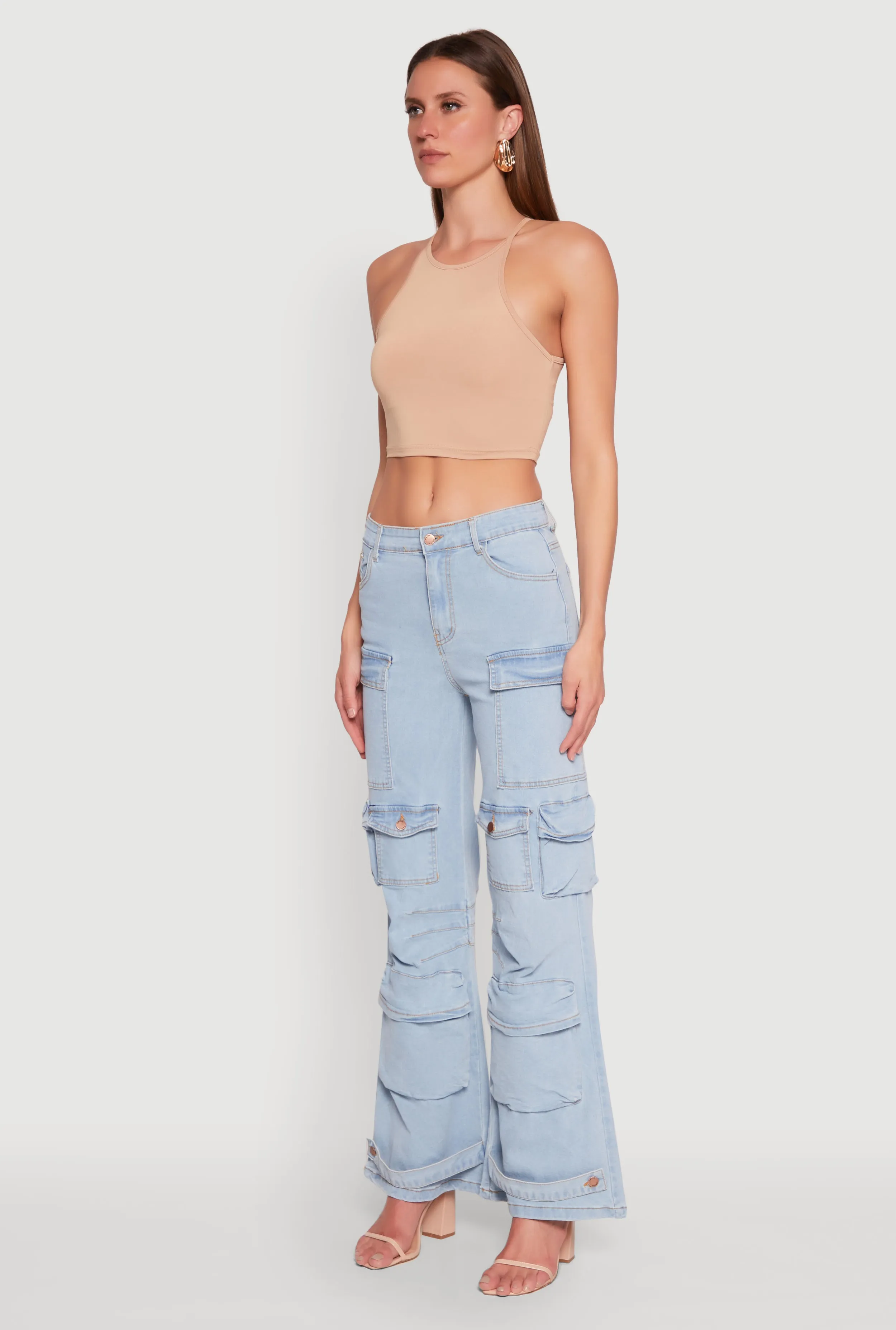 Moisture Wicking Lining Sharp Finish Daisy Cargo Pocket Flare Jeans