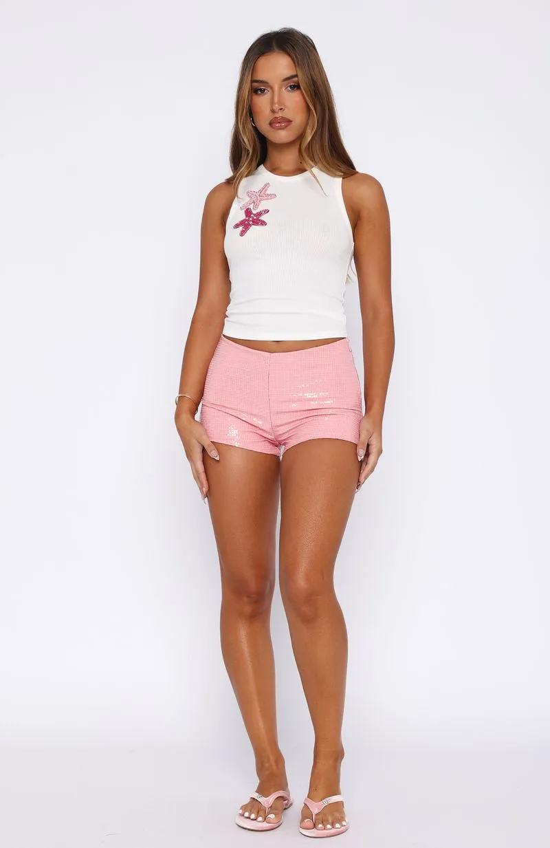 anti slip grip Old News Sequin Shorts Baby Pink