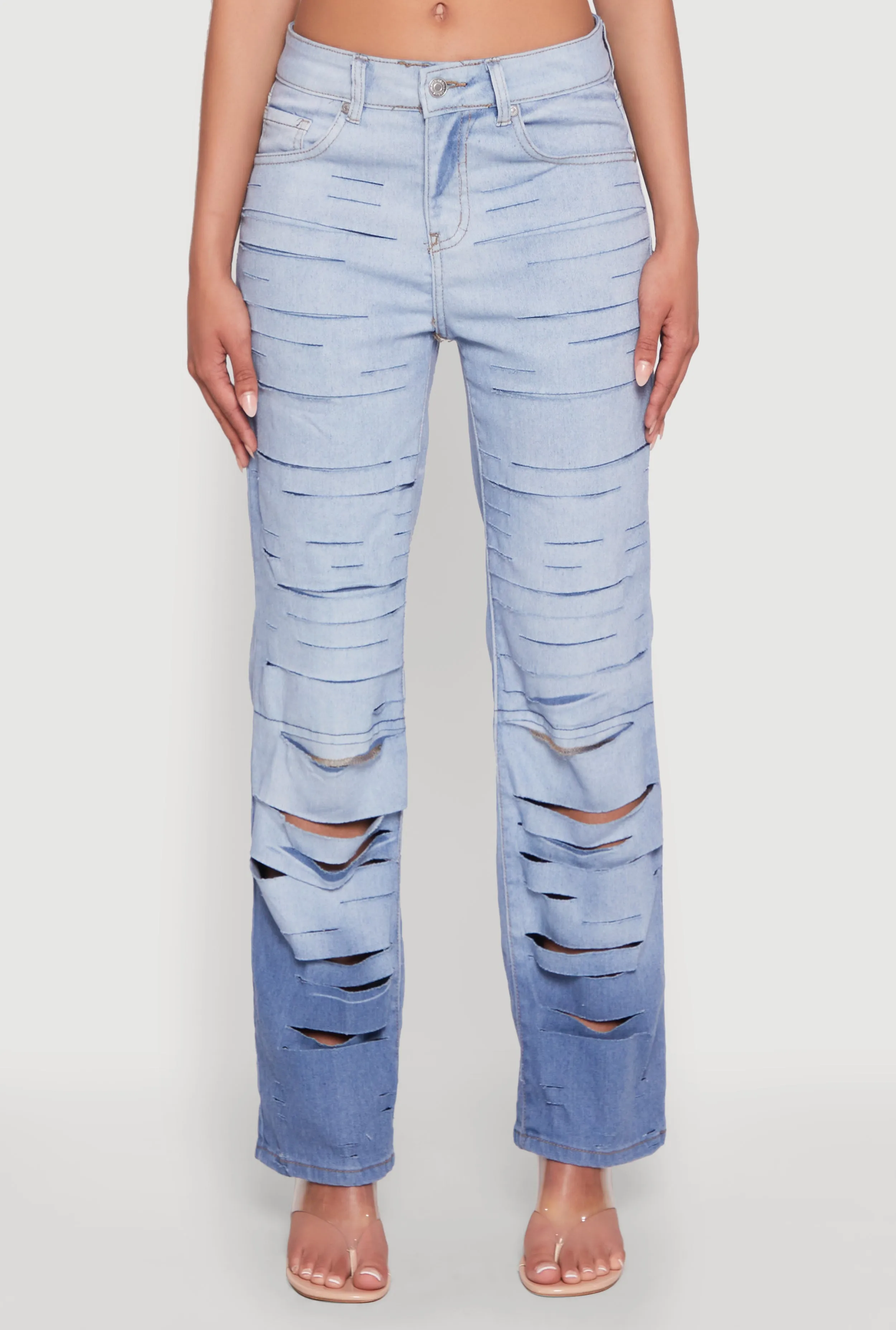 Fashion Lover Durable Minimalist Style Ombre Slashed Straight Leg Jeans