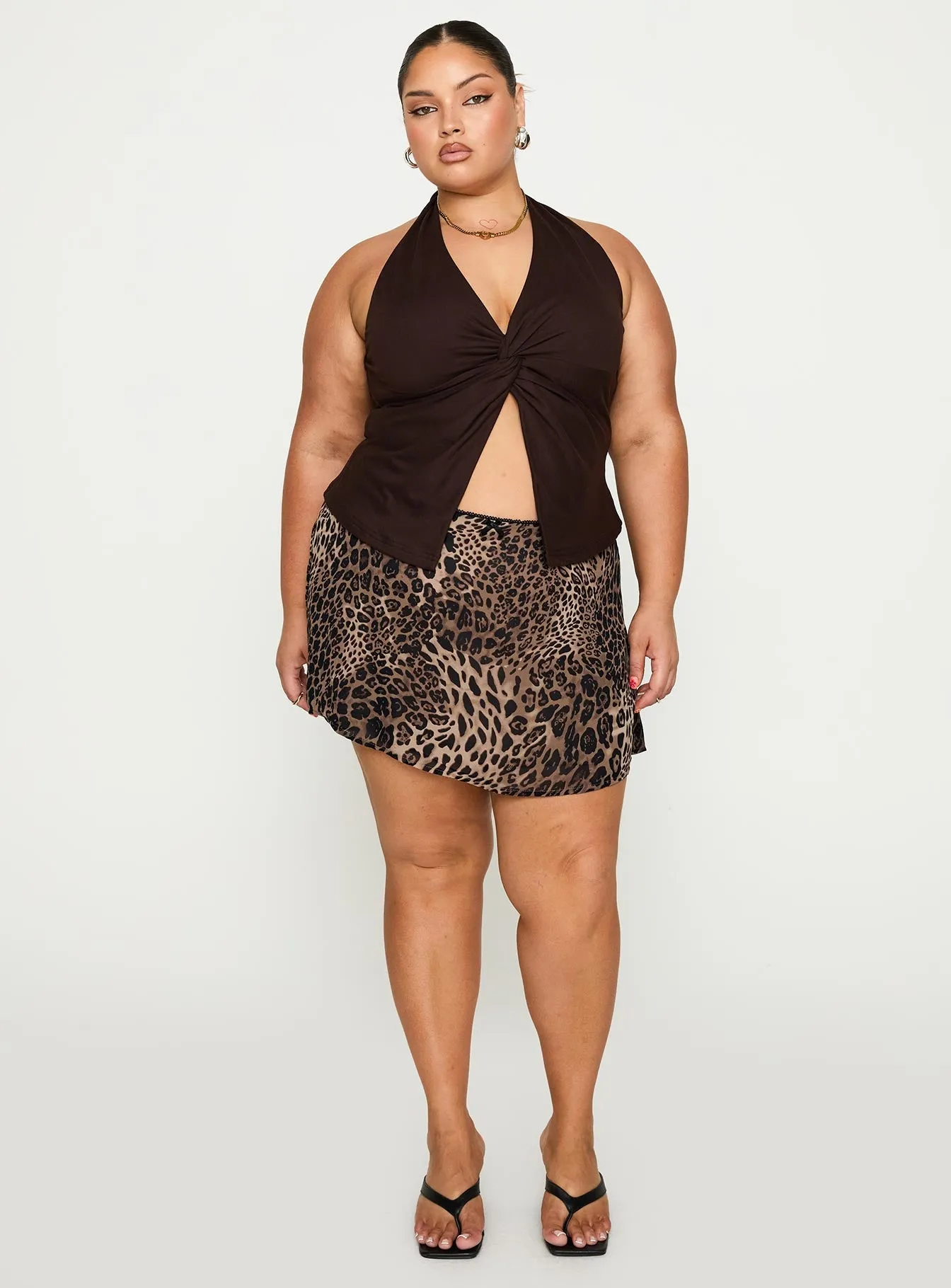 Slim Fit Band Tejano Mini Skirt Leopard Curve