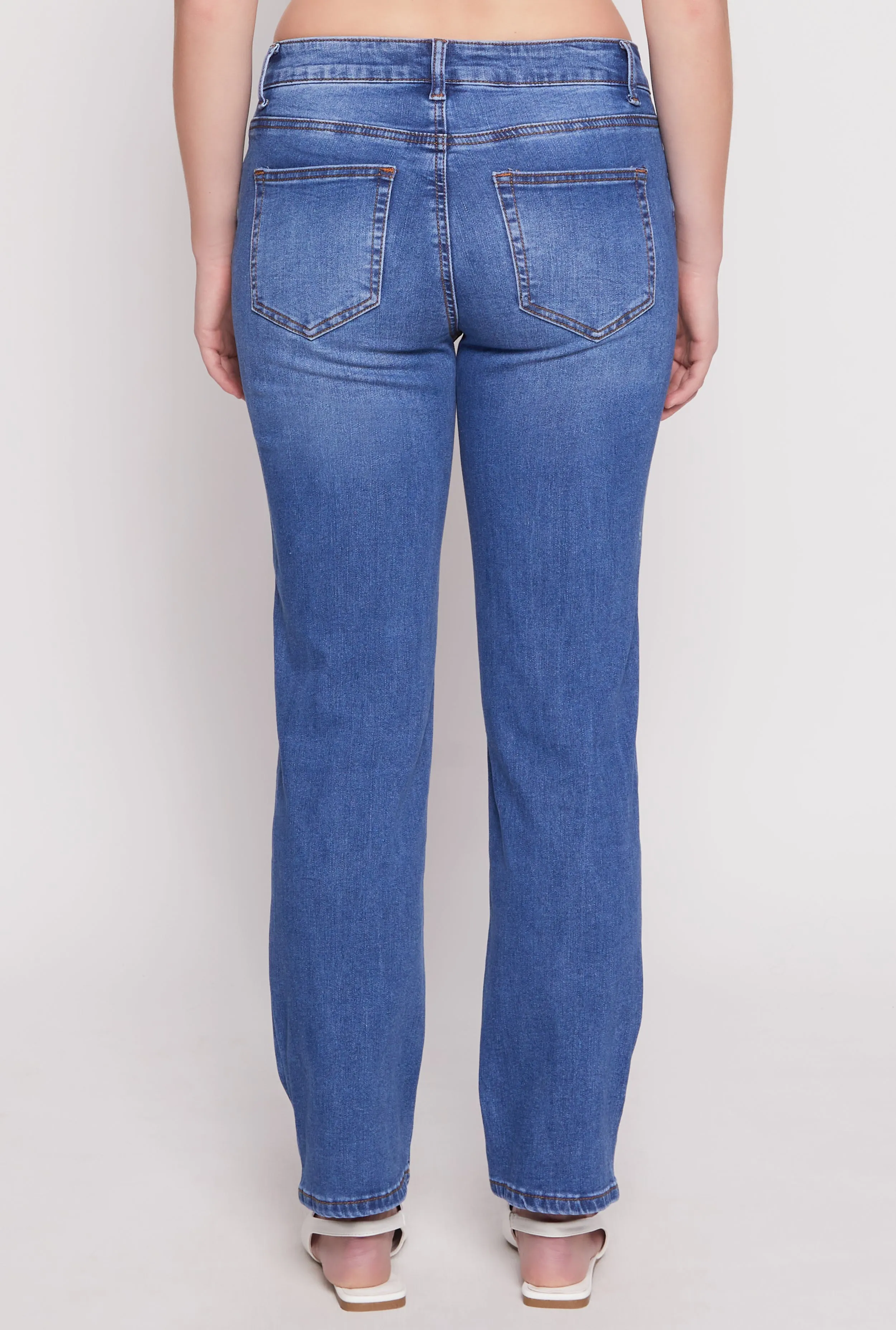 Crosshatch Stitching Minimalist Style Family Style Comfy WAX Whiskered Straight Jeans