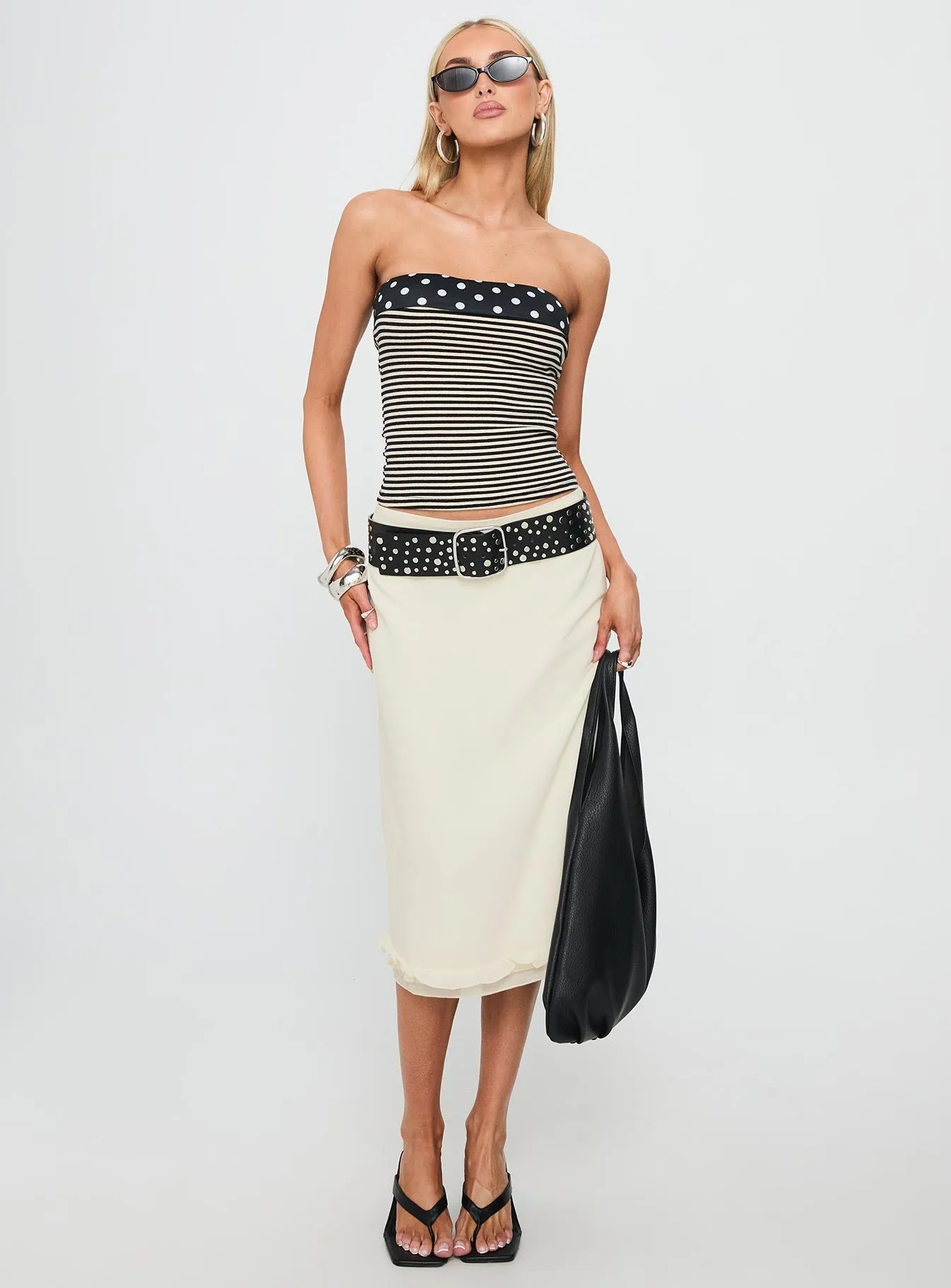 Rosette Frill Midi Skirt Cream Easy Layer