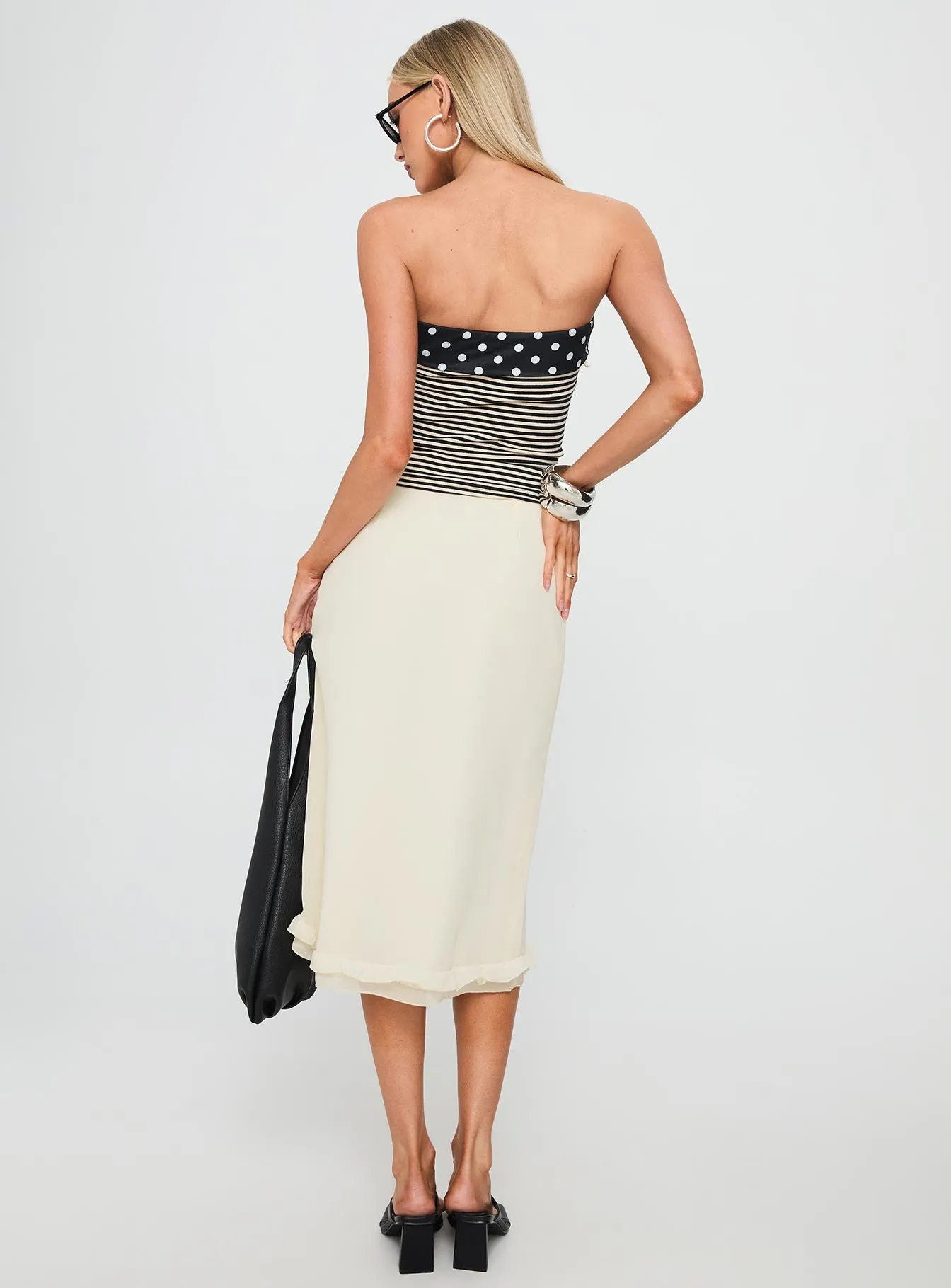 Rosette Frill Midi Skirt Cream Style Fusion