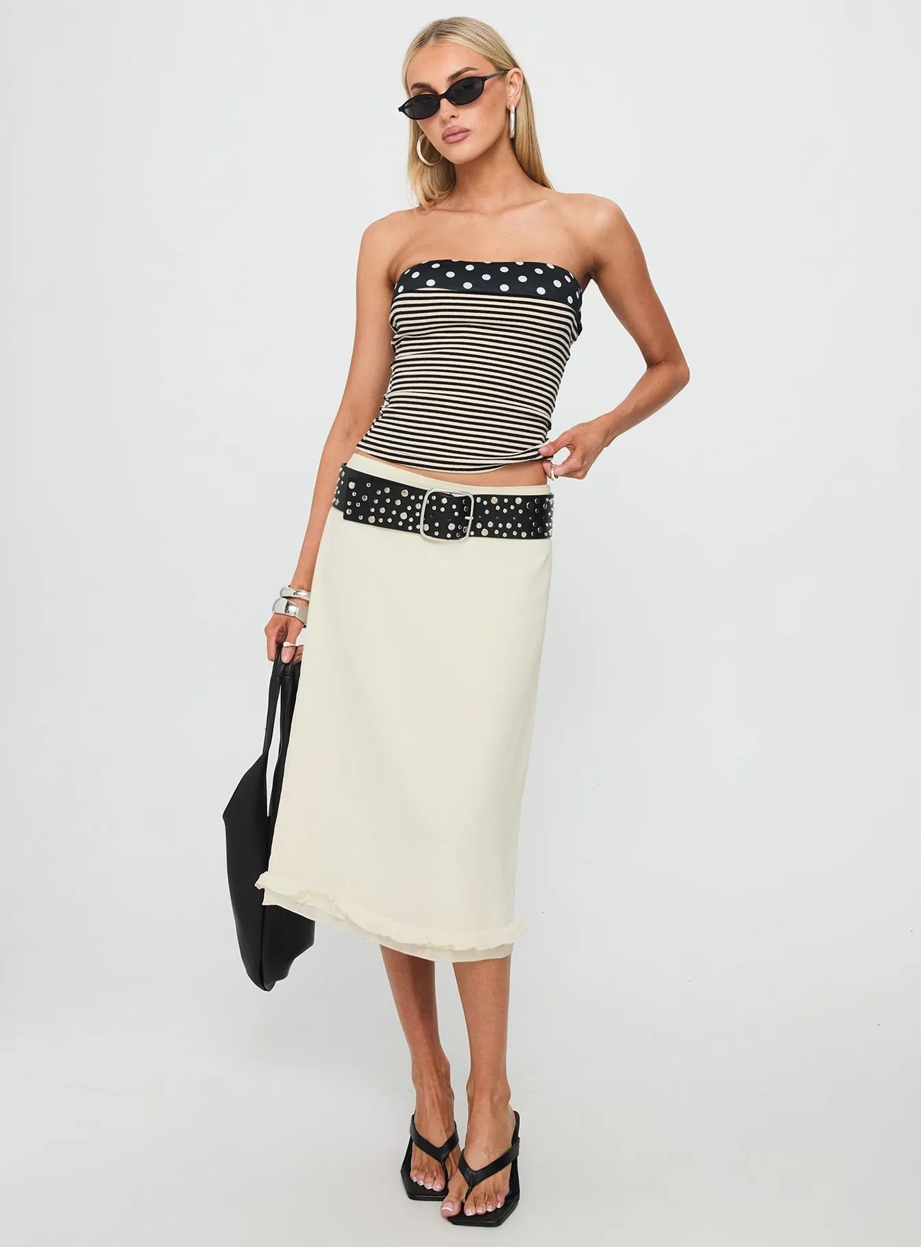 Mini length Street Ready Rosette Frill Midi Skirt Cream