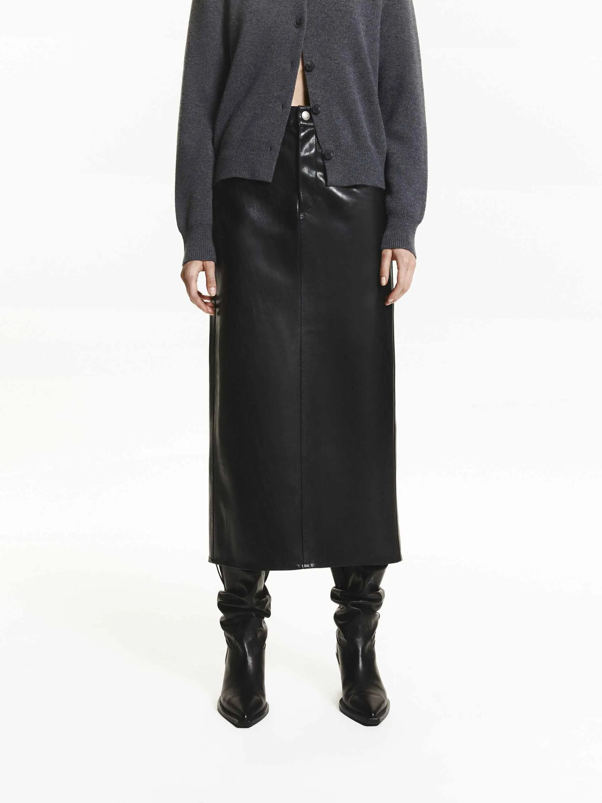 Light Flow Multi Purpose Straight Midi Leather Skirt