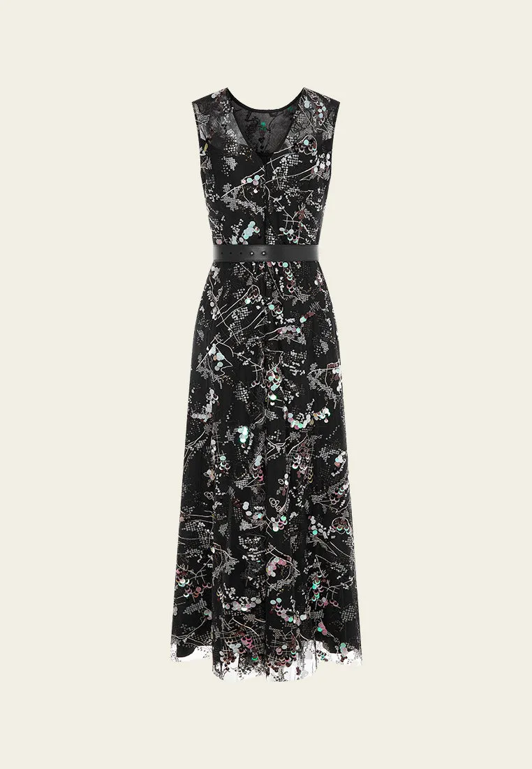 Leader Core Durable Reinforced Edges Glamorous Sequin-embellished Sleeveless Mesh Dress