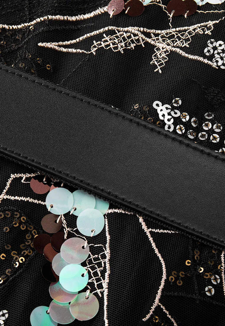 FadeResistant Inner Glow Glamorous Sequin-embellished Sleeveless Mesh Dress