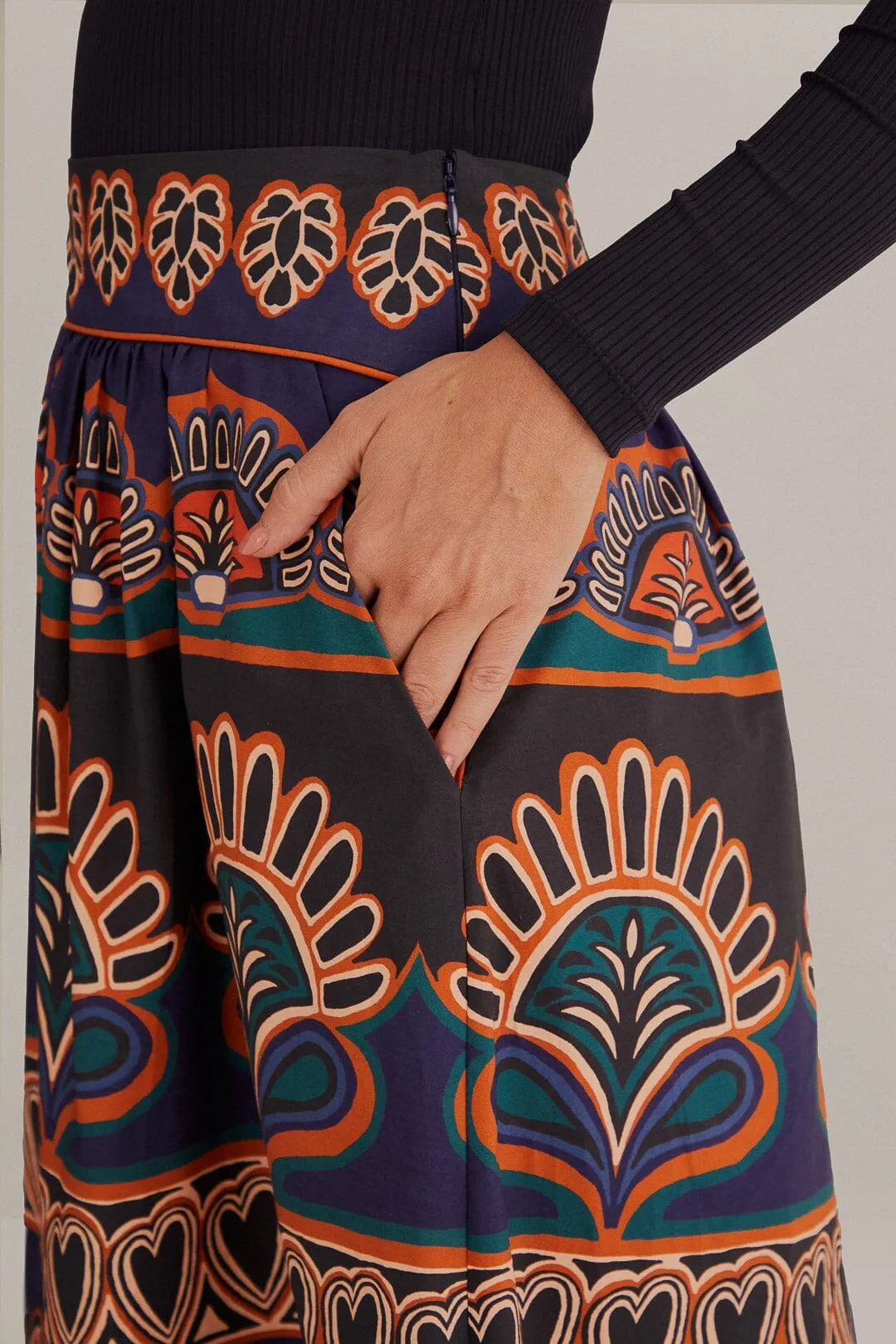 Orange Ainika Tapestry Midi Skirt Flexible Motion