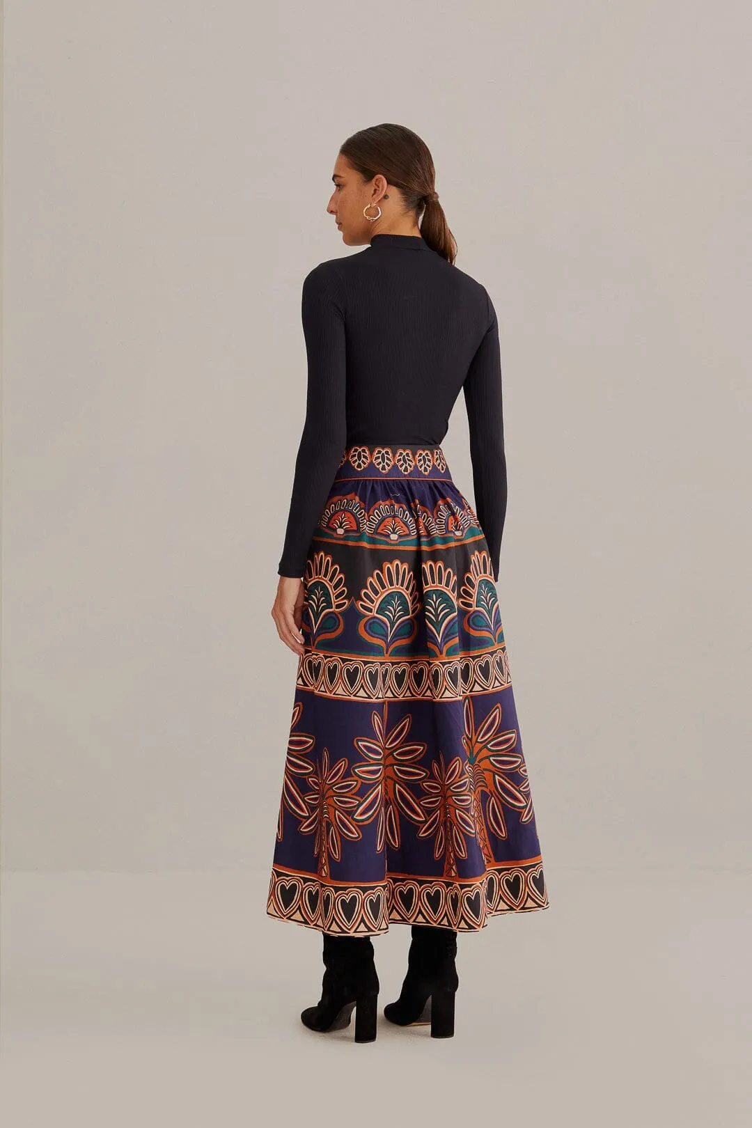 Orange Ainika Tapestry Midi Skirt UV Protection A Line Cut