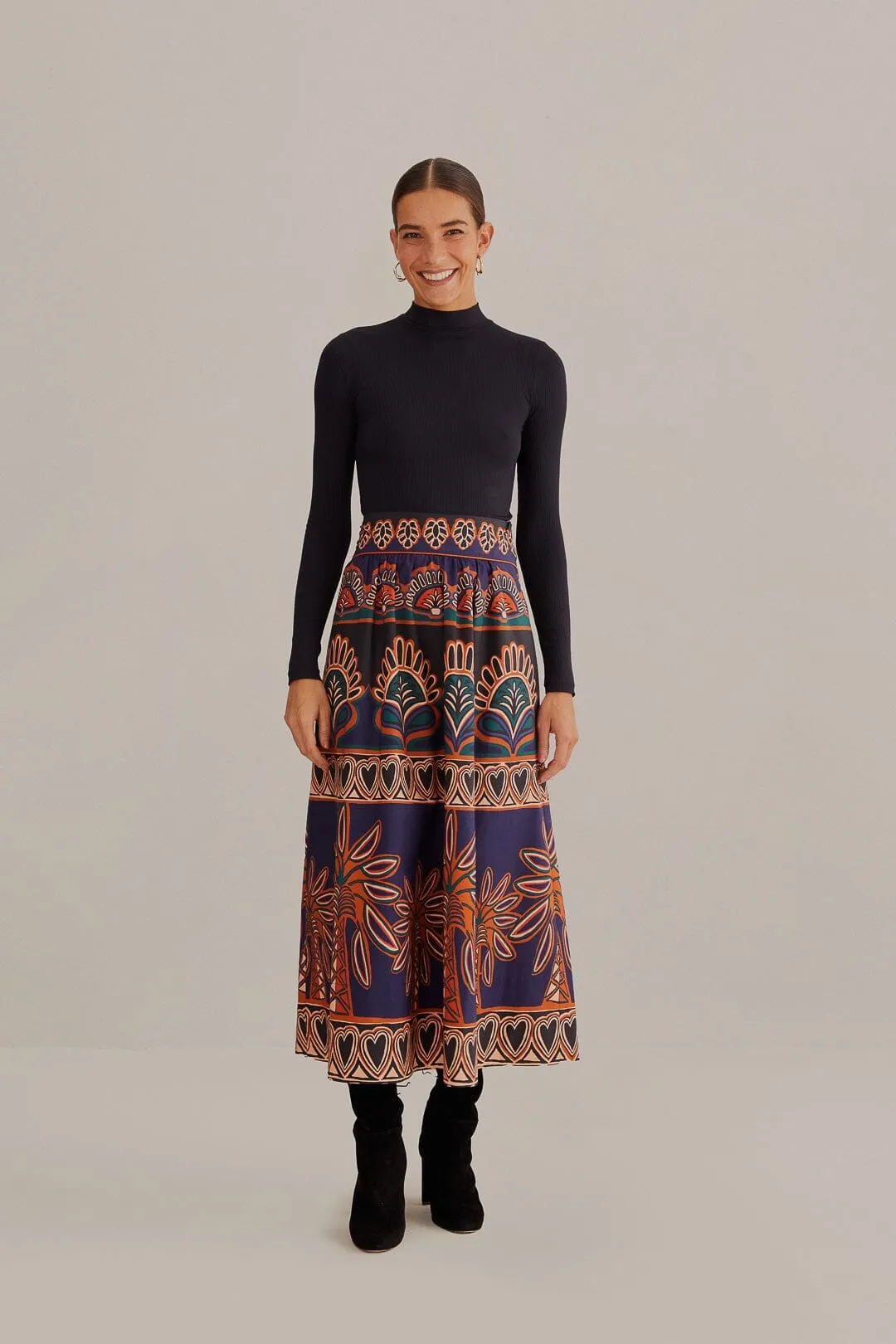 Orange Ainika Tapestry Midi Skirt Shape Enhancing Seasonal Must Have