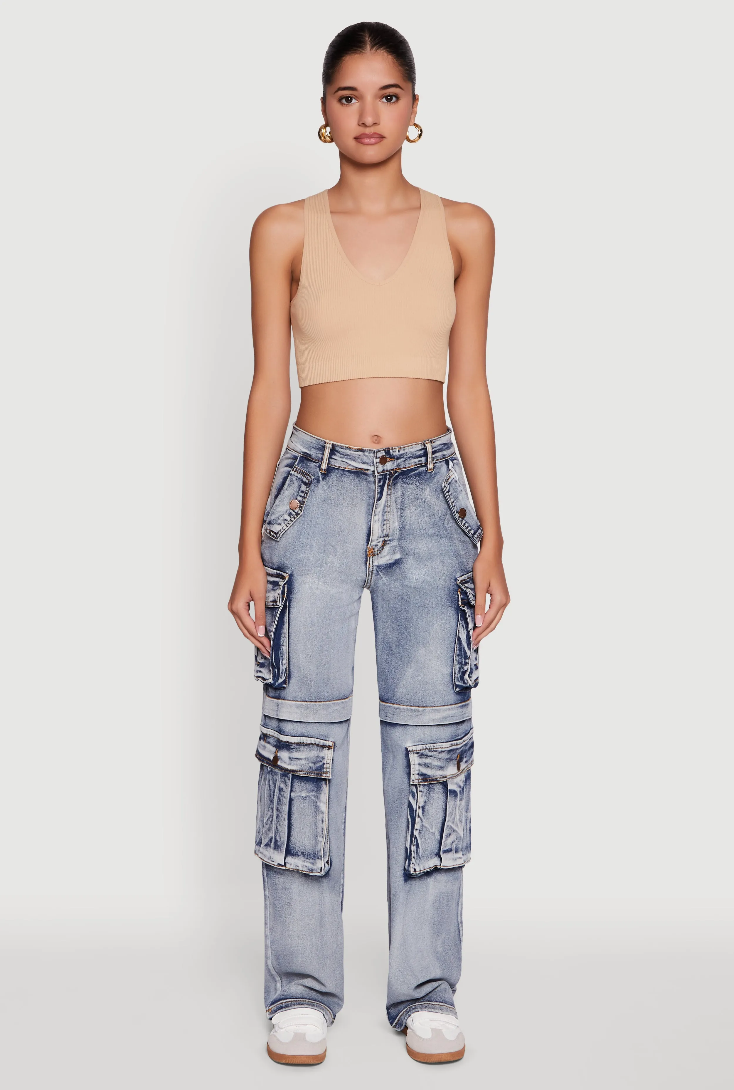 Daisy Mineral Wash Straight Leg Cargo Jeans Street Cool Low Impact Dye