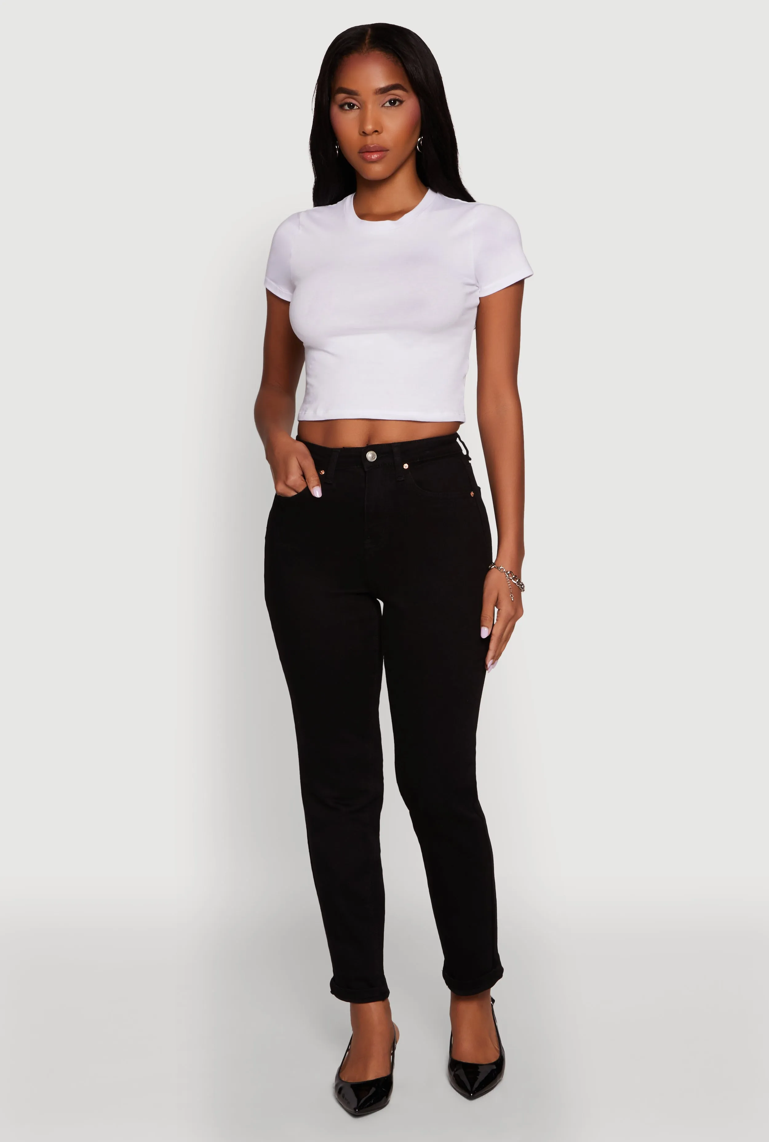Straight Leg Design Rainy Day Winter Warmth Autumn Days WAX Stretch Rolled Cuff Mid Rise Mom Jeans