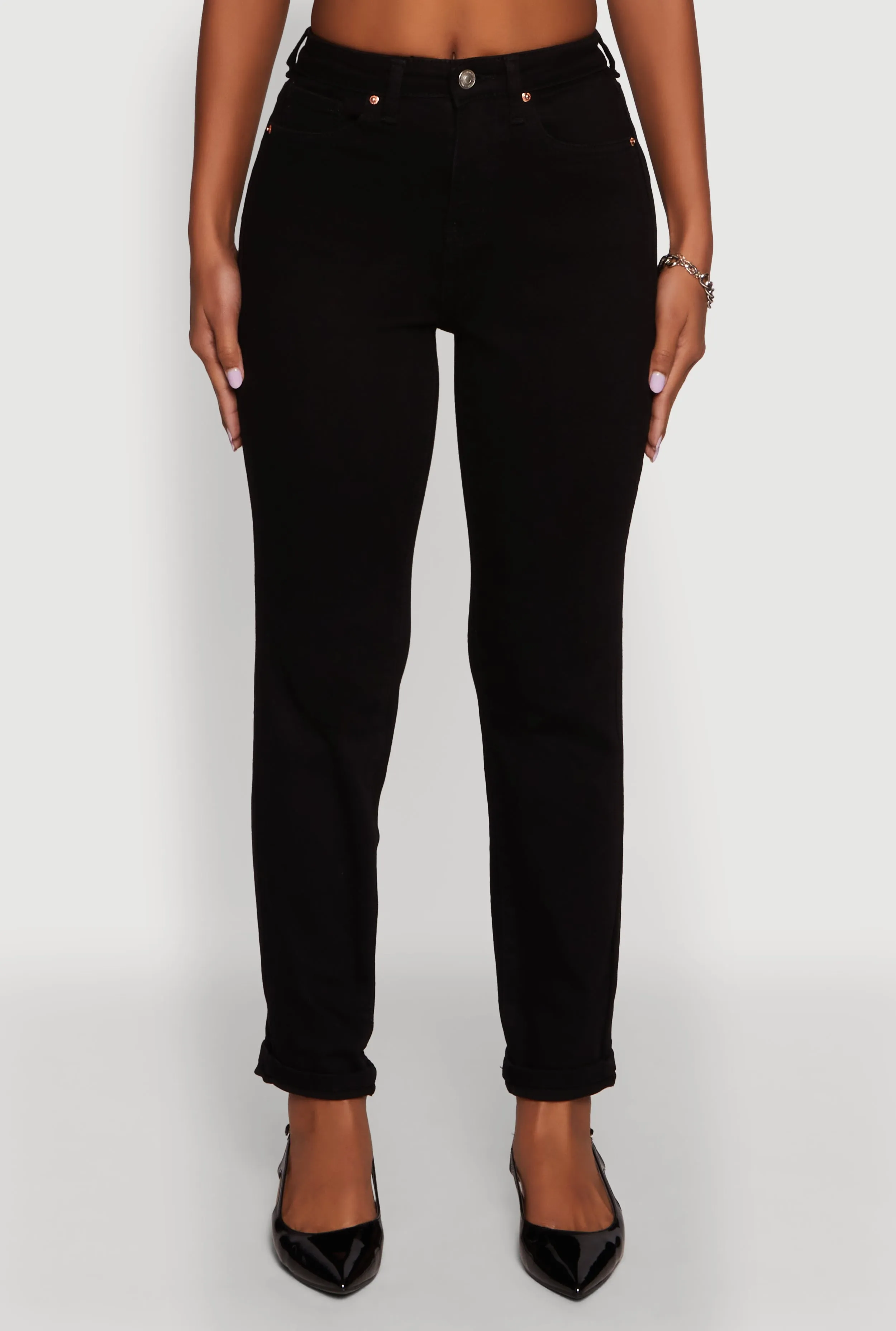 WAX Stretch Rolled Cuff Mid Rise Mom Jeans Go-To Garment Standard Piece