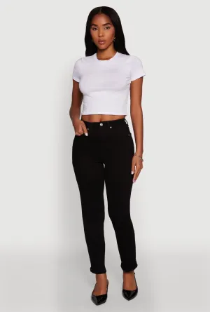 Straight Leg Design Rainy Day Winter Warmth Autumn Days WAX Stretch Rolled Cuff Mid Rise Mom Jeans