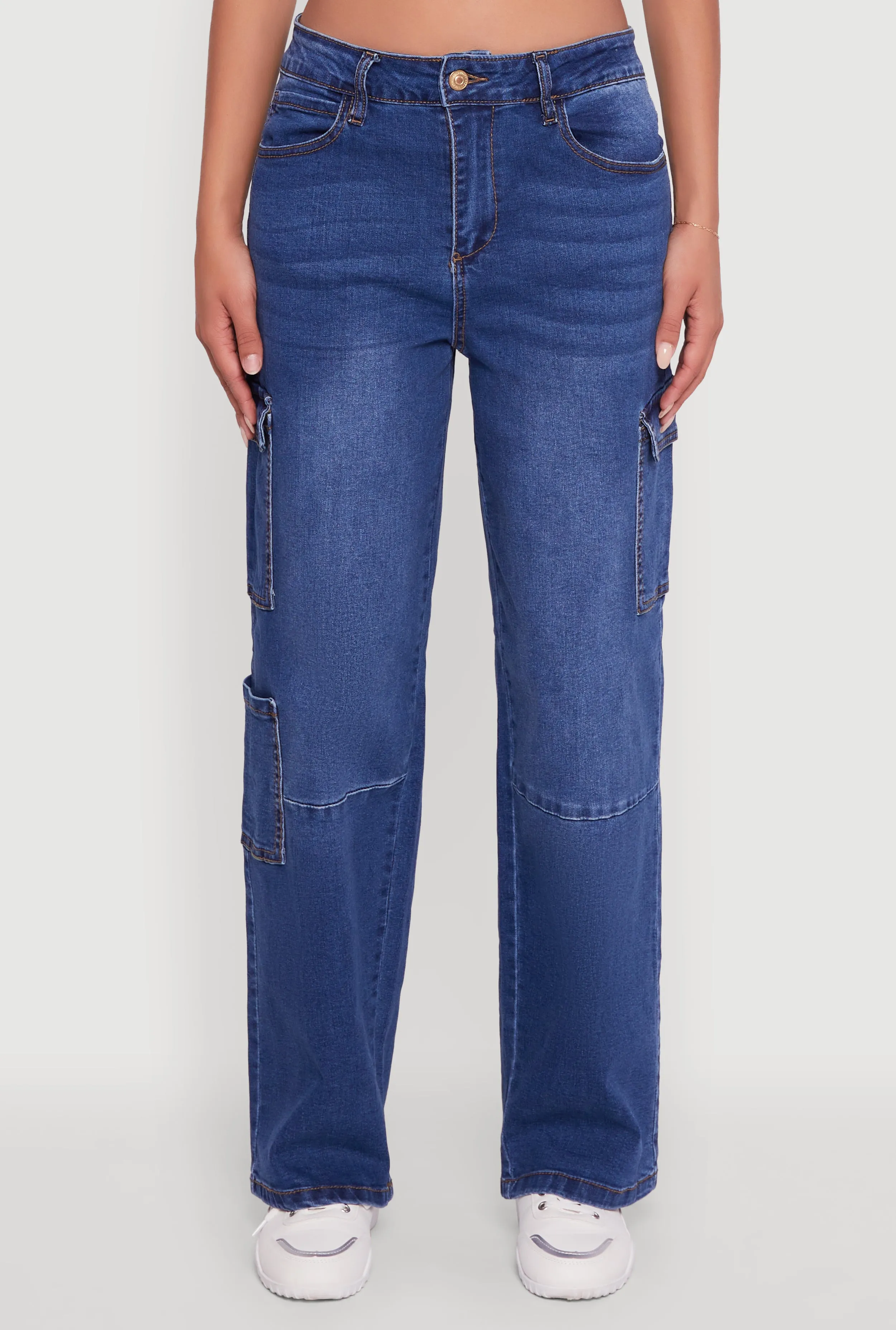 Classic Casual Stylish Adult Fashion WAX Wide Leg Flap Pocket Cargo Jeans