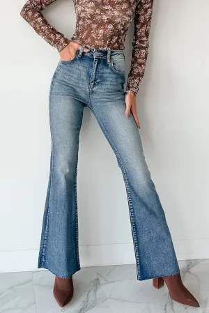 Layered Neckline Julius High Rise Flare Sneak Peek Jeans (Medium)