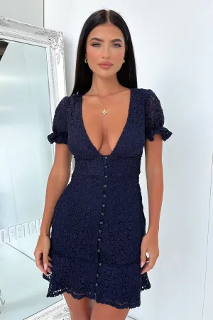 Nicoletta Dress - Navy Easy Care Fabric