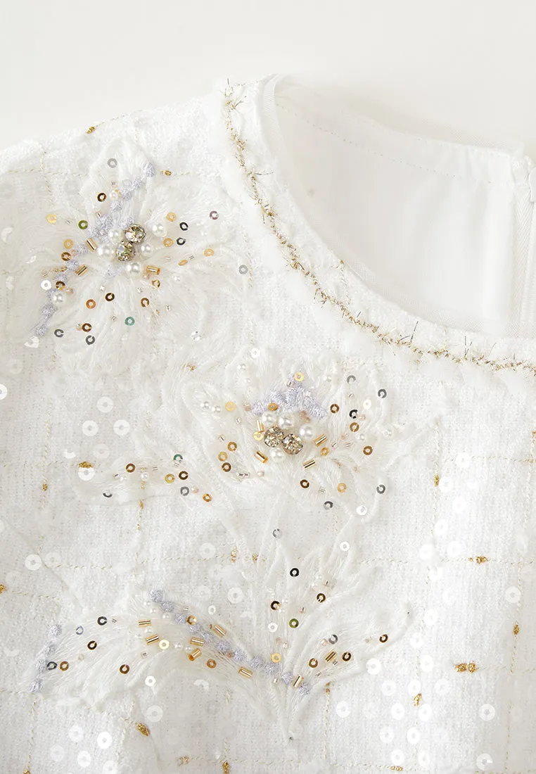 Holiday Ease Chic Fit Appliqu??-detail Three-quarter Sleeve Slim-fit Dress
