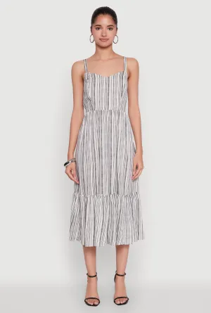 Modern feminine style Young Professional Striped Tiered Cami Dress with Sweetheart Neckline