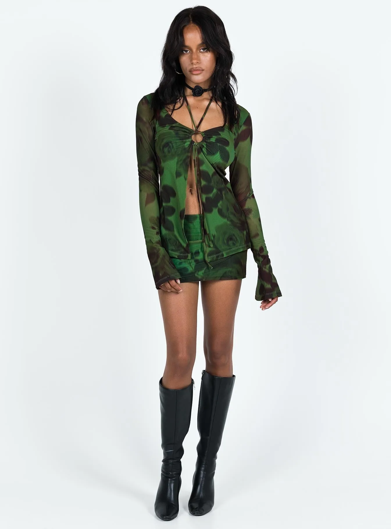 JGR & STN Thorne Low Rise Mini Skirt Green Fresh Look