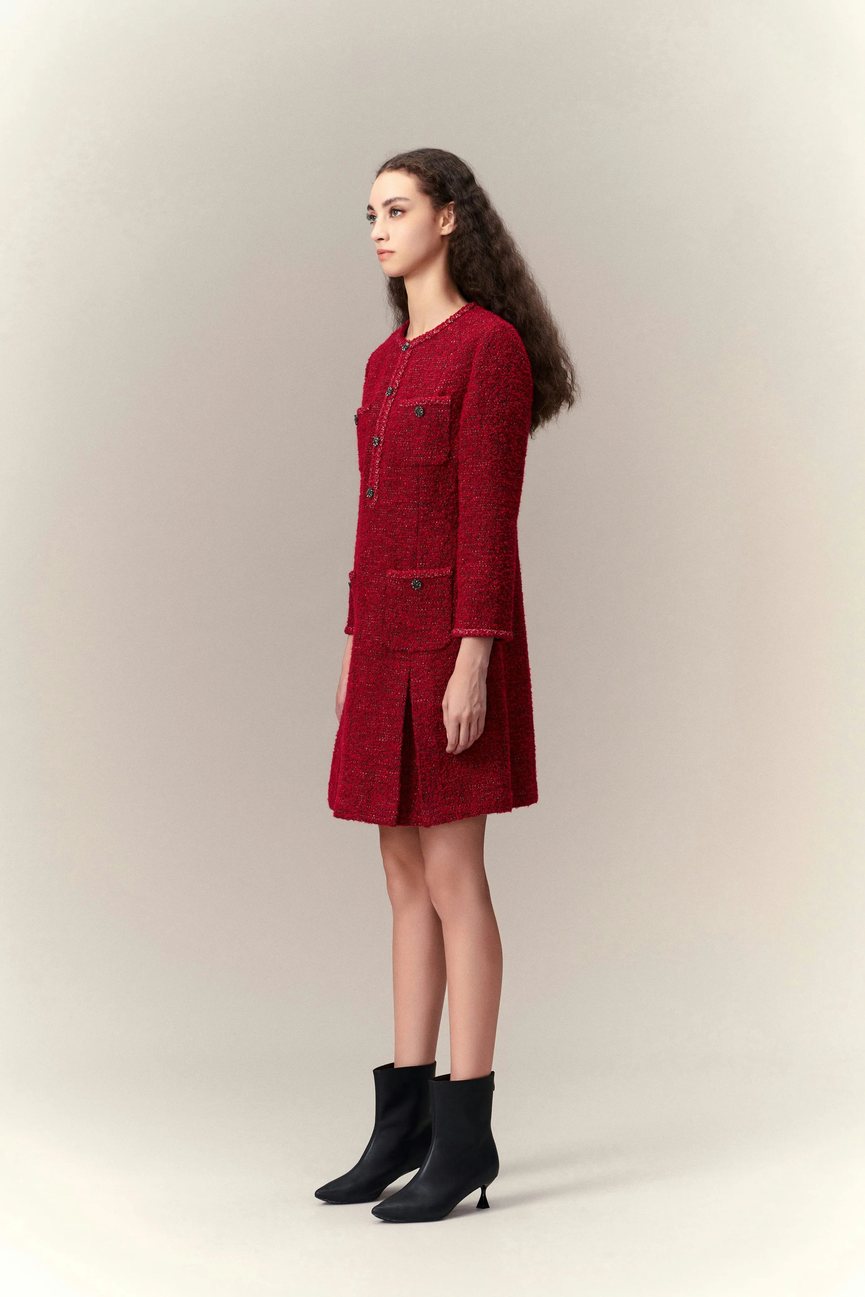 WaterResistant Coating AntiPilling Fabric Pleat-detail Patch-pocket Dress