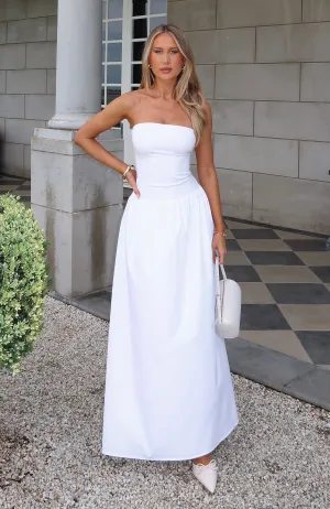 Feather Glow AdjustableHemline Take Back Maxi Dress White