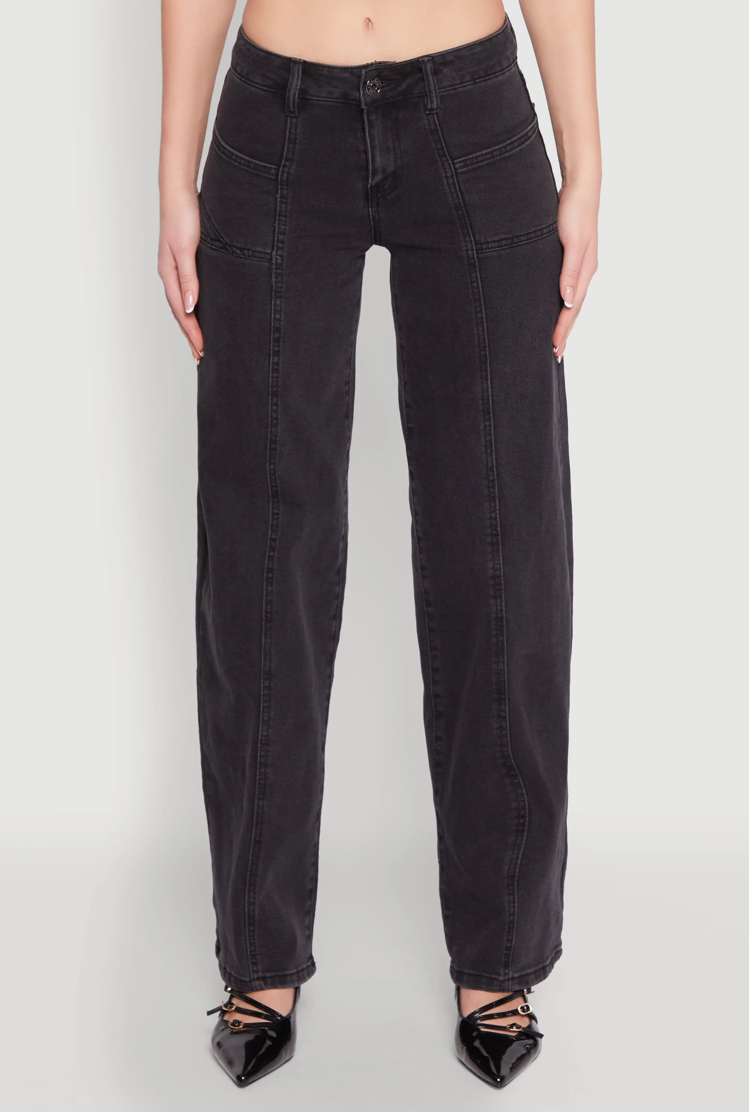 Madden Girl Decorative Stitch Pintuck Wide Leg Jeans Smooth Road Trip