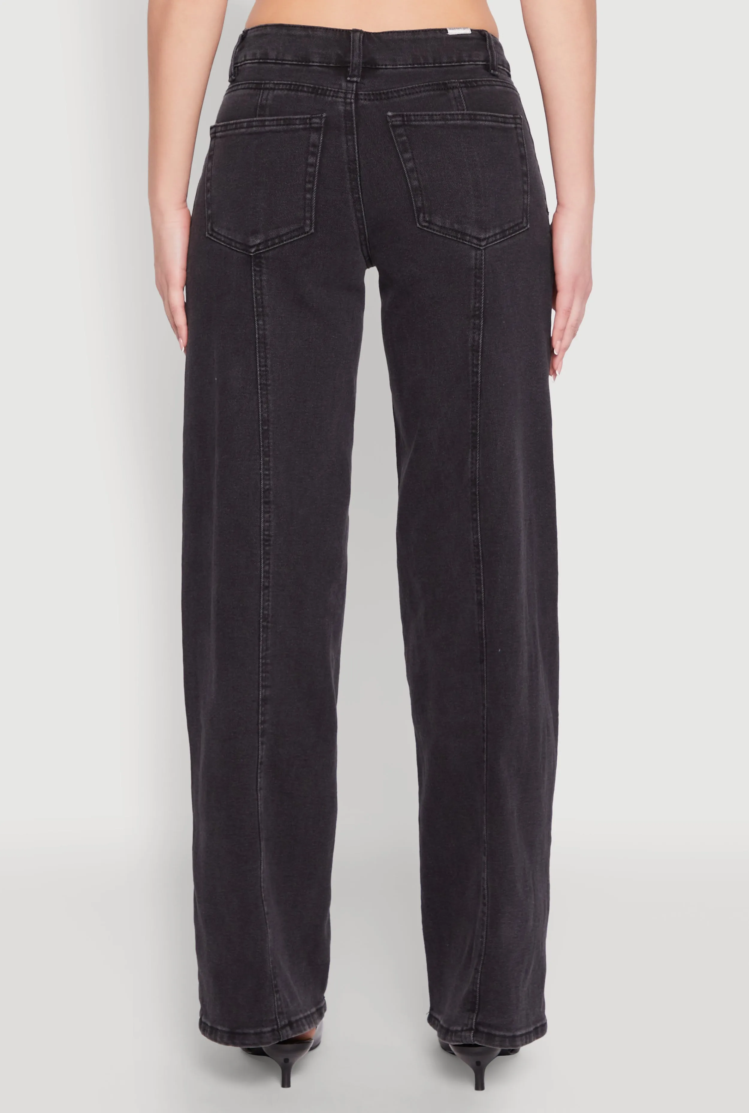 Madden Girl Decorative Stitch Pintuck Wide Leg Jeans Layered Knee Panels