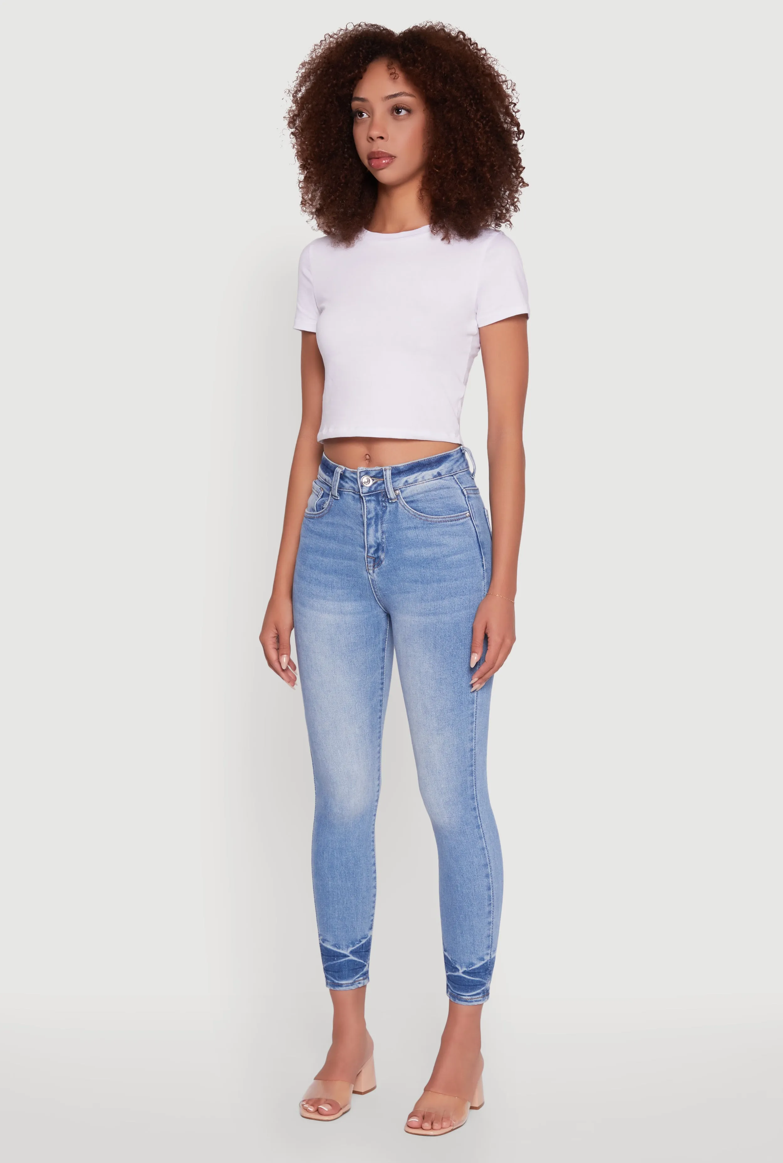 WAX Crinkle Hem Whiskered Skinny Jeans Unisex Fashion
