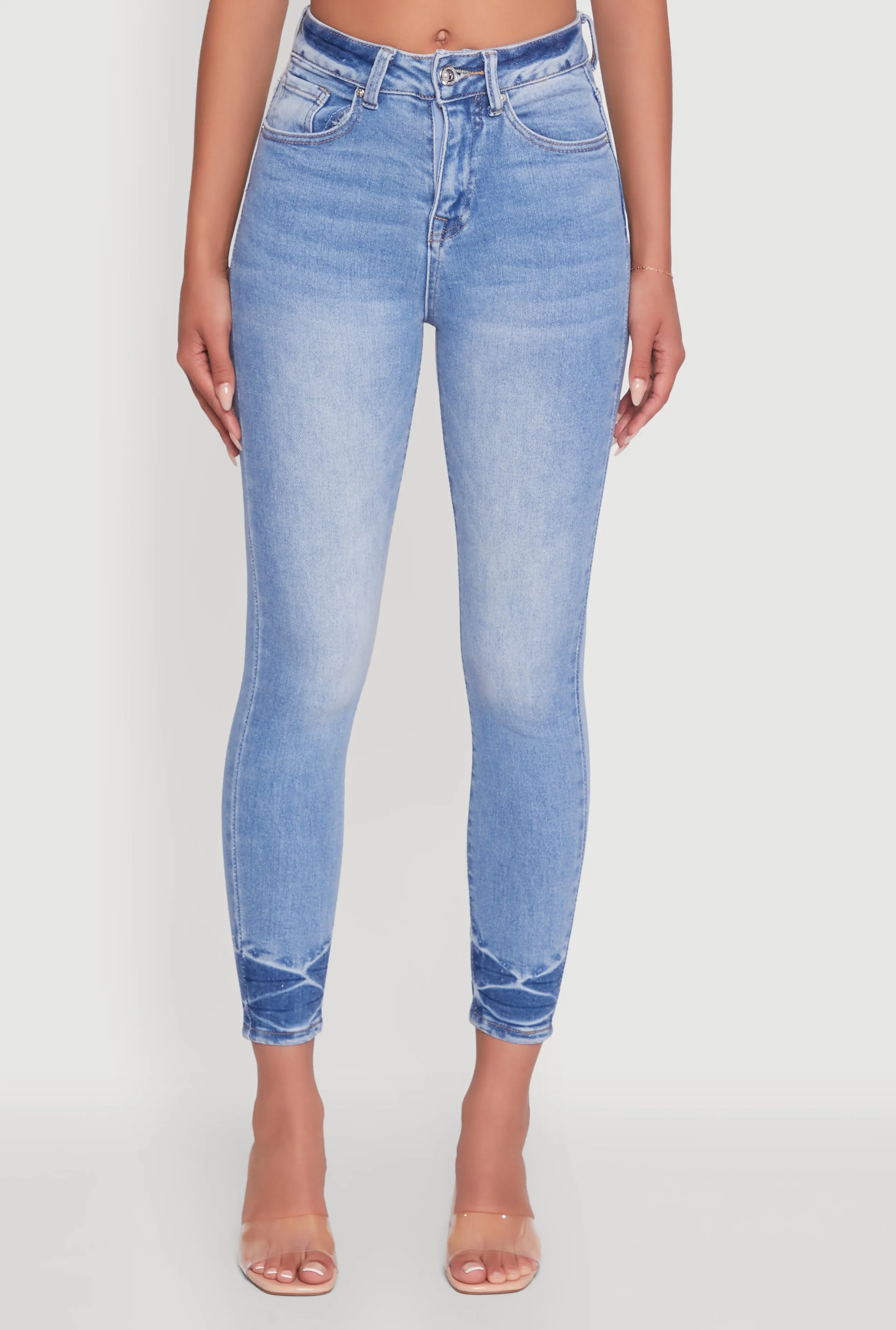 Flexible Design Essential Wear WAX Crinkle Hem Whiskered Skinny Jeans
