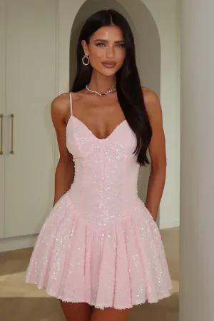 Mercedes Sequin Mini Dress - Baby Pink Hot Star