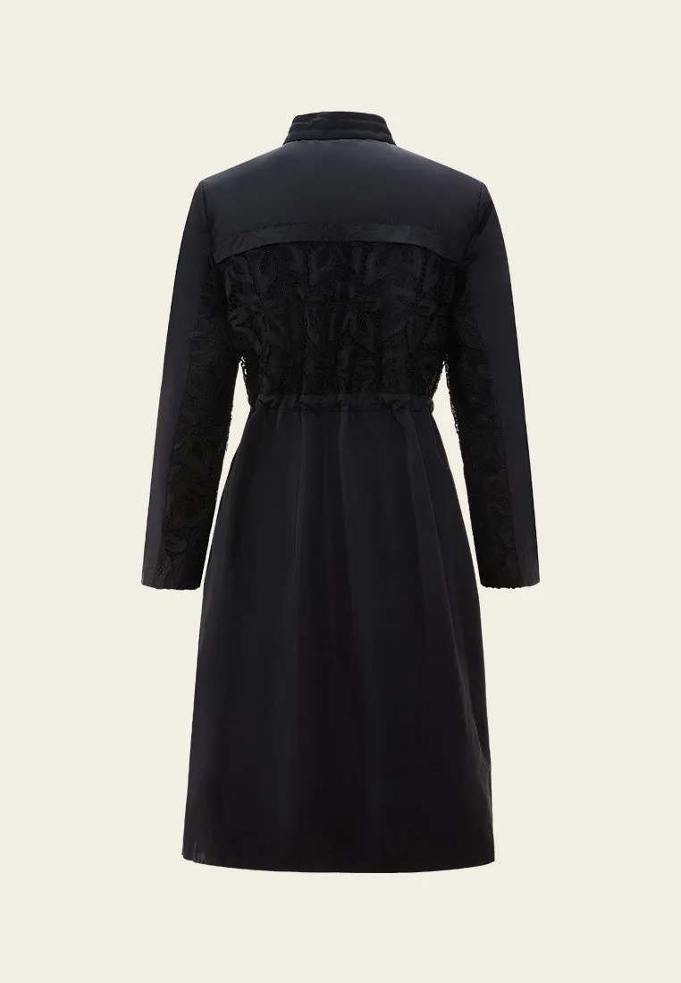 TearResistant Fabric Drawstring-waist Lace-detail Parka Dress