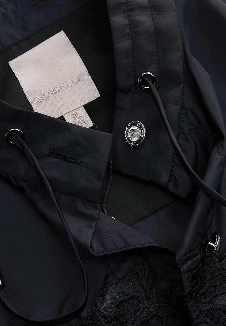 Drawstring-waist Lace-detail Parka Dress HighDensityWeave