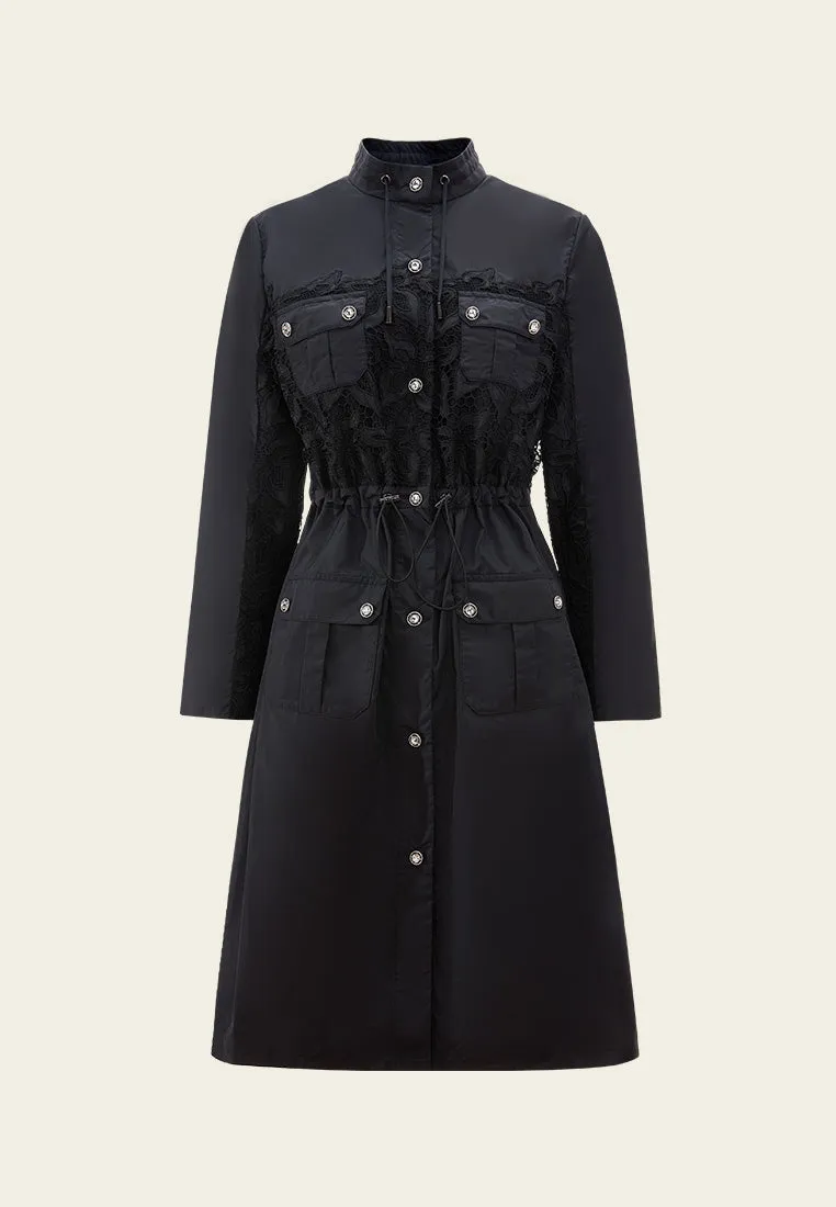 WrinkleResistant Drawstring-waist Lace-detail Parka Dress