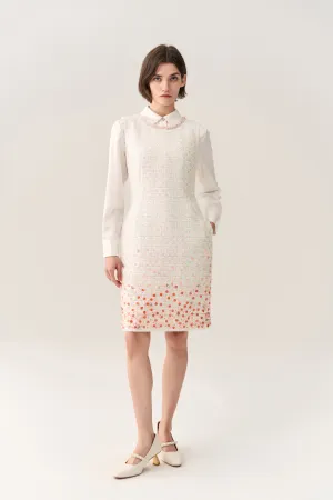 White Beaded Sequin Sleeveless Tweed Dress Creative Glow Rain Proof